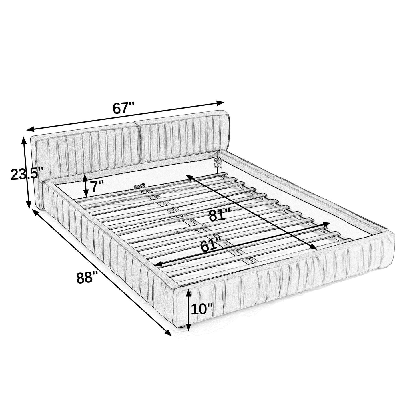 Modern Upholstered Platform Bed Frame With Pleated Design Home Essentials