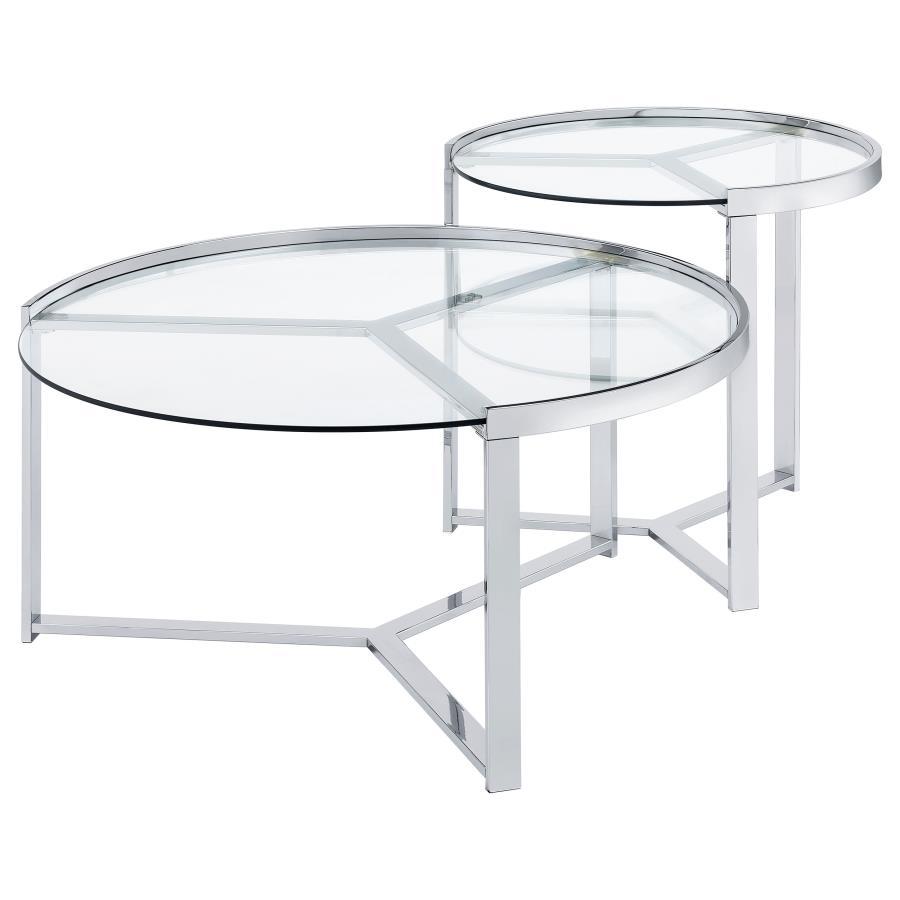 Delia - 2 Piece Round Glass Top Nesting Coffee Table Coaster Fine Furniture