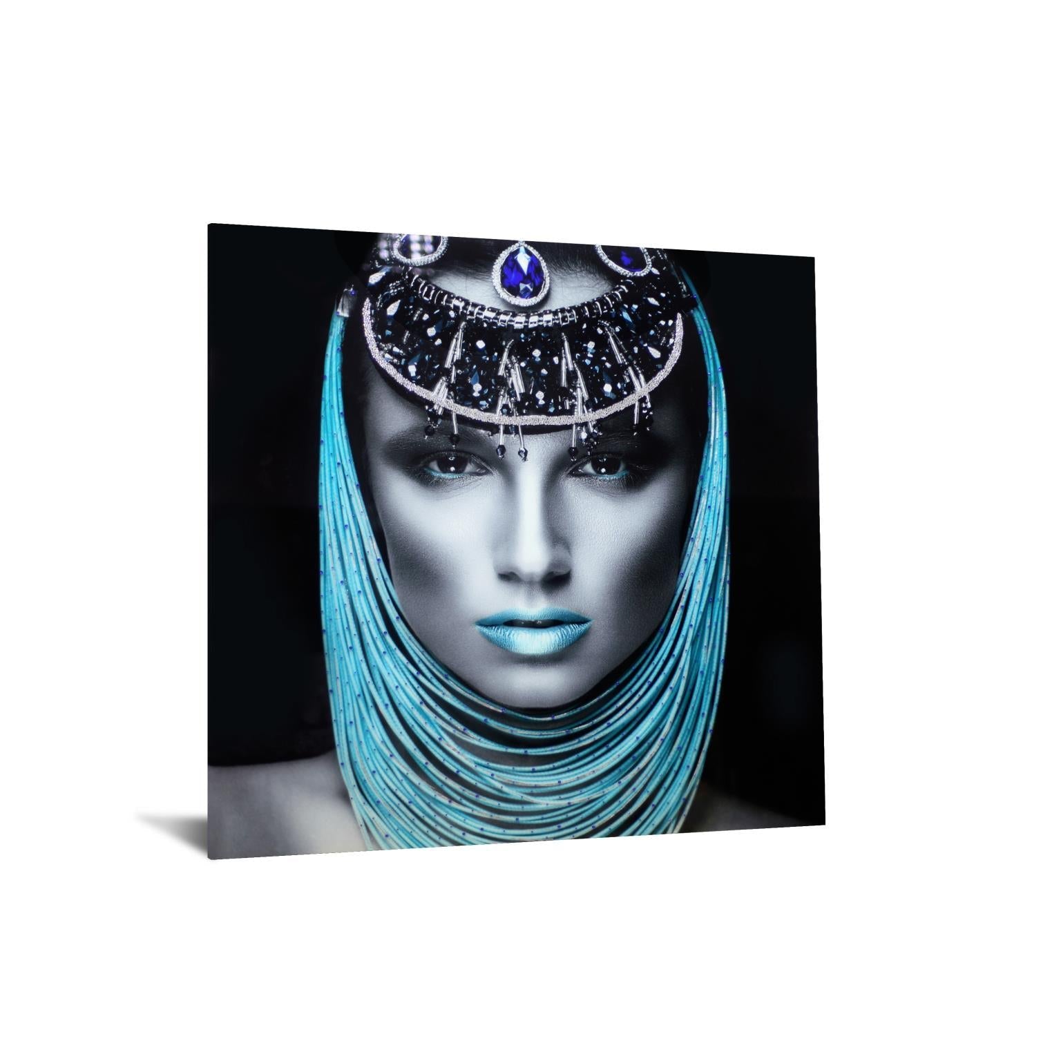 Temp Glass With Foil & Rhinestones - Lady Pharaoh - Blue Classy Art