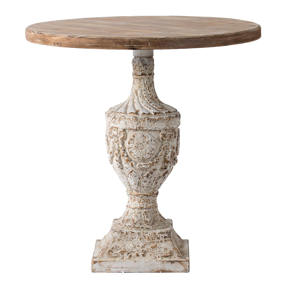 Antique Round Wood Table - Antique White / Gray Home Essentials
