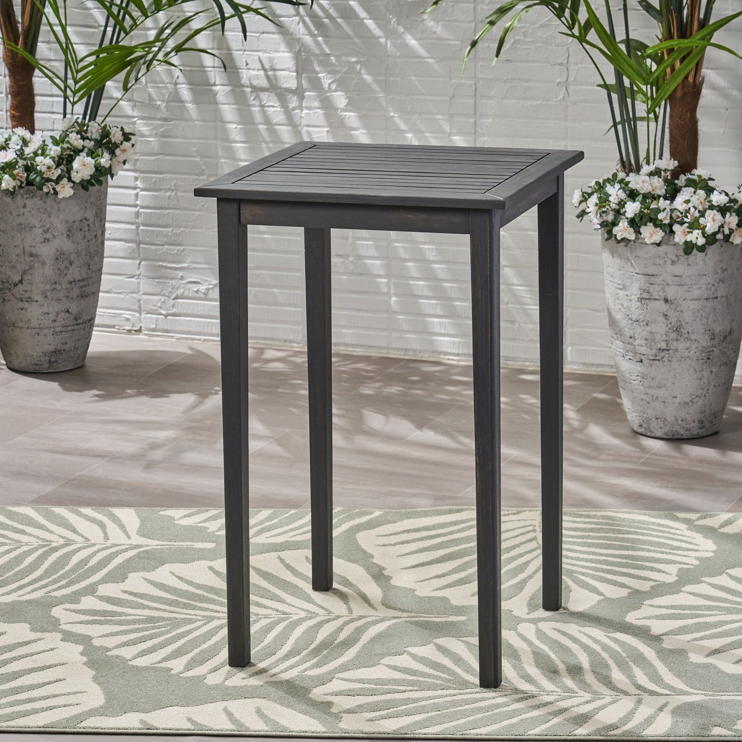 Outdoor Minimalist Acacia Wood Square Bar Table Noble House