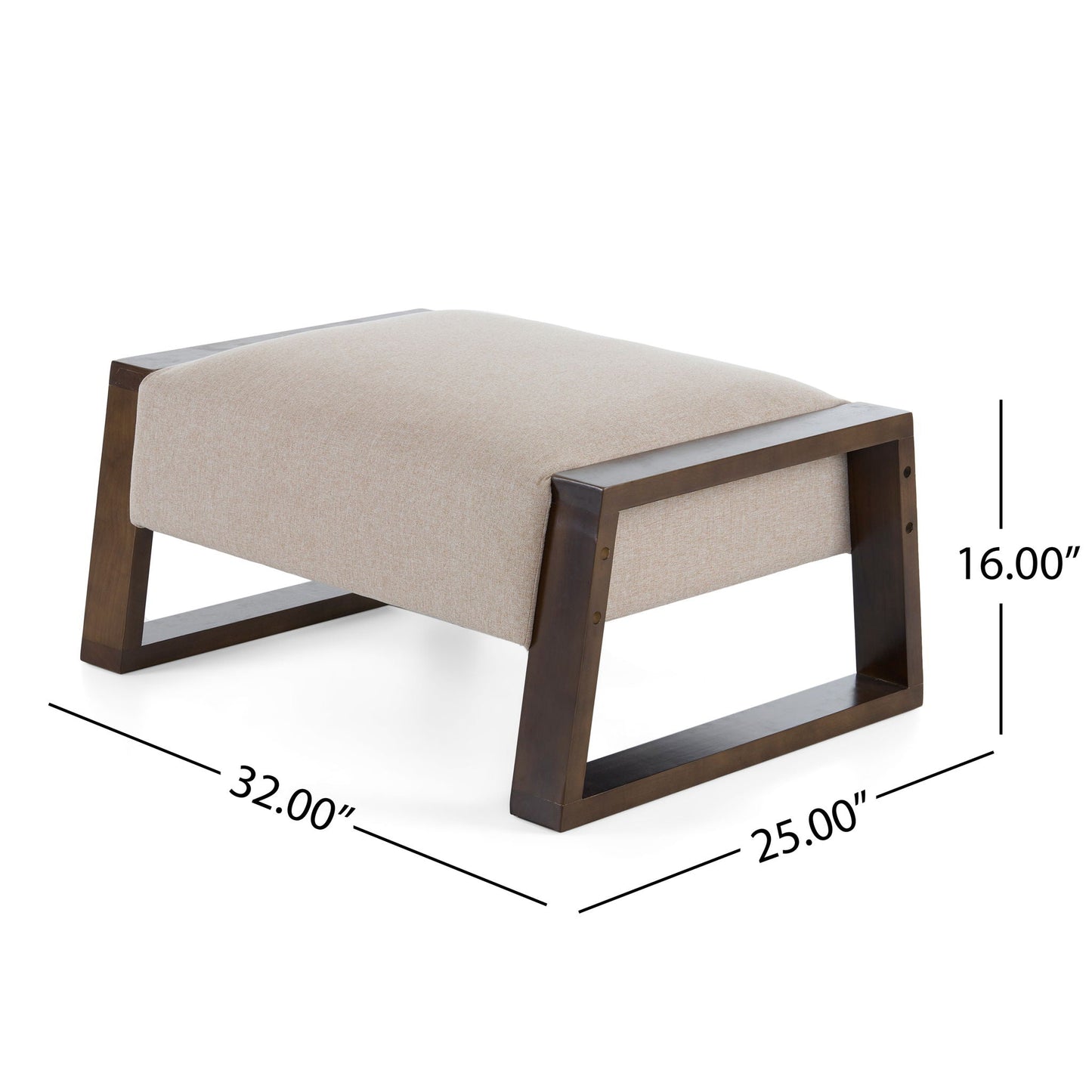 Sleek And Stylish Ottoman Polyester With Rubberwood Legs - Beige Noble House