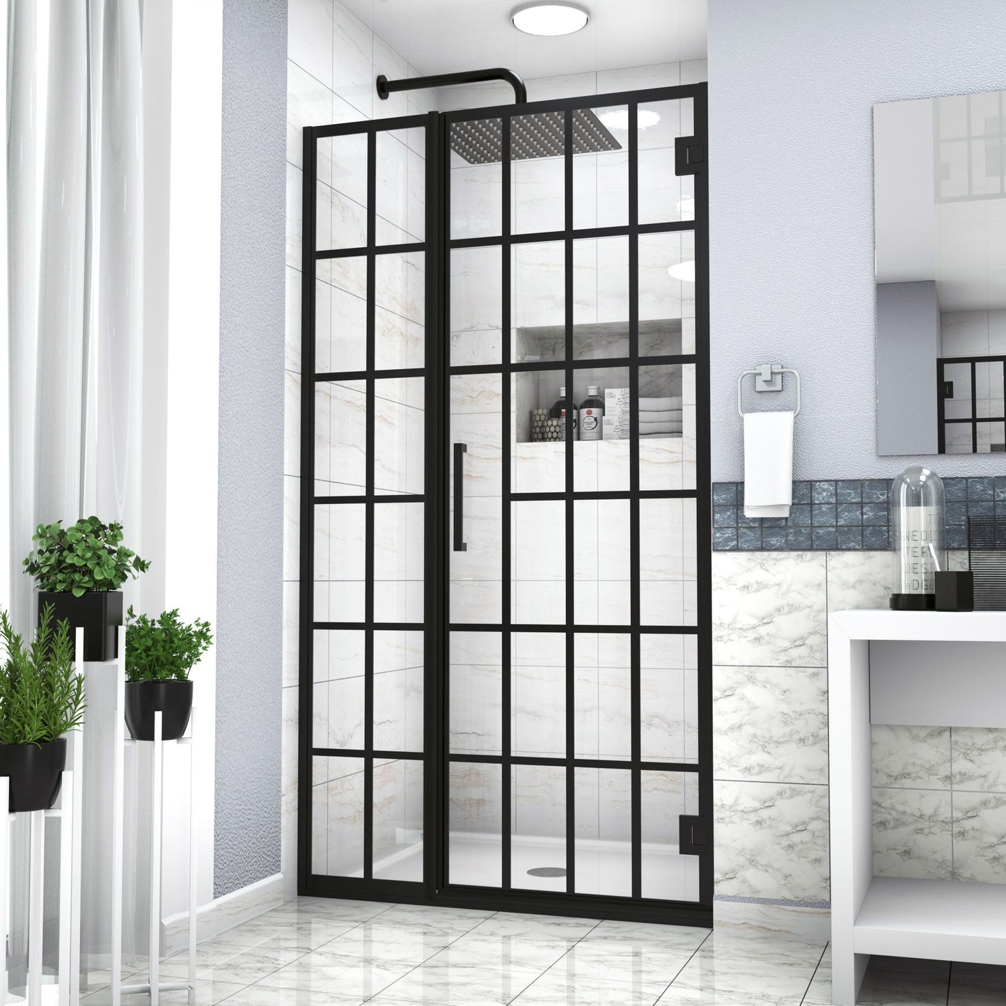 Frameless Pivot Shower Door With Pattern Glass, Open Entry Design Daily Nest