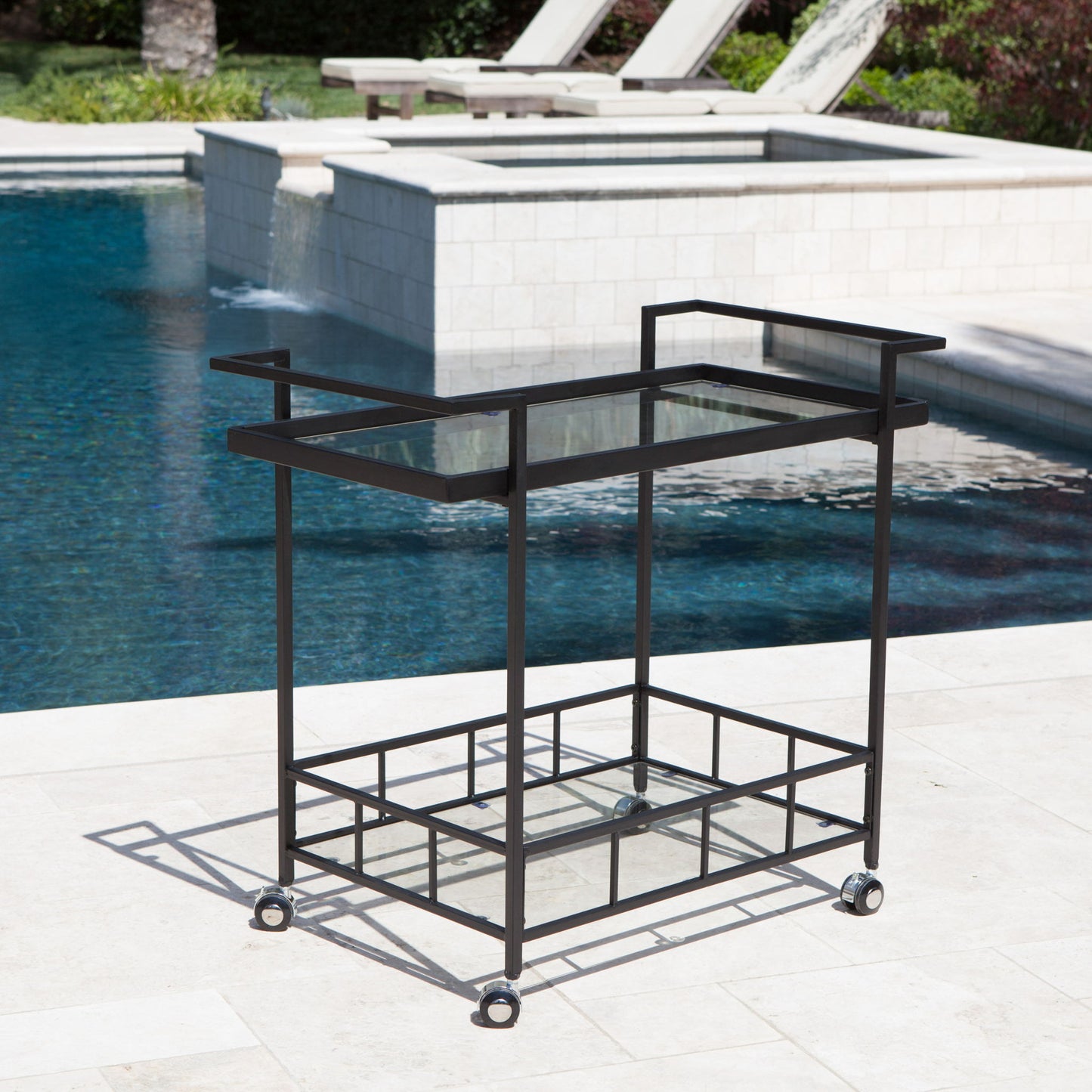 2 Tier Bar Cart, Utility Cart, Rolling Serving Cart, Kitchen Cart With Storage Shelves - Black Noble House