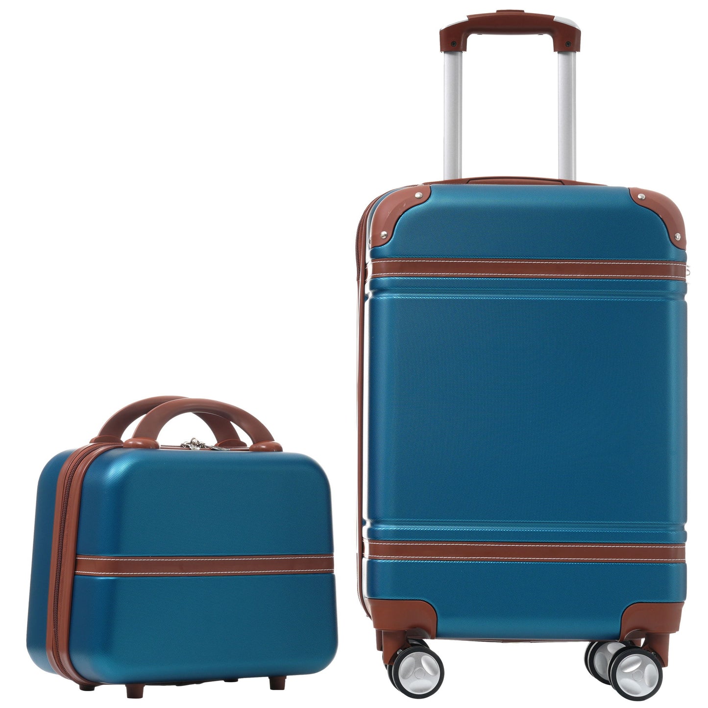 20" Hardside Luggage With Cosmetic Case, 2 Piece Lightweight Suitcase Set With Spinner Wheels, Carry On Vintage Luggage Daily Nest