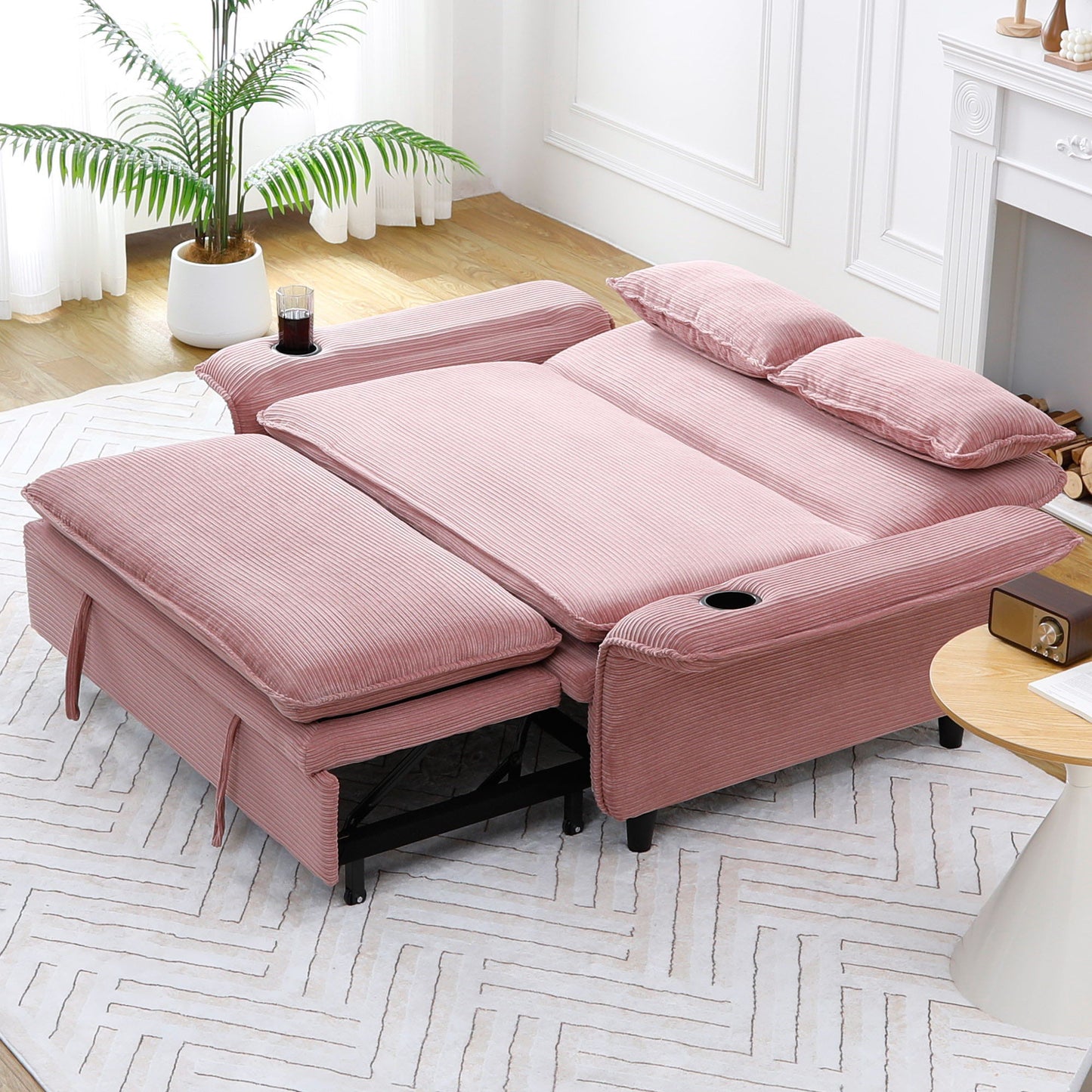 Modern Fabric Multi-Functional Sofa Bed With Adjustable Armrests And Backrests Home Essentials
