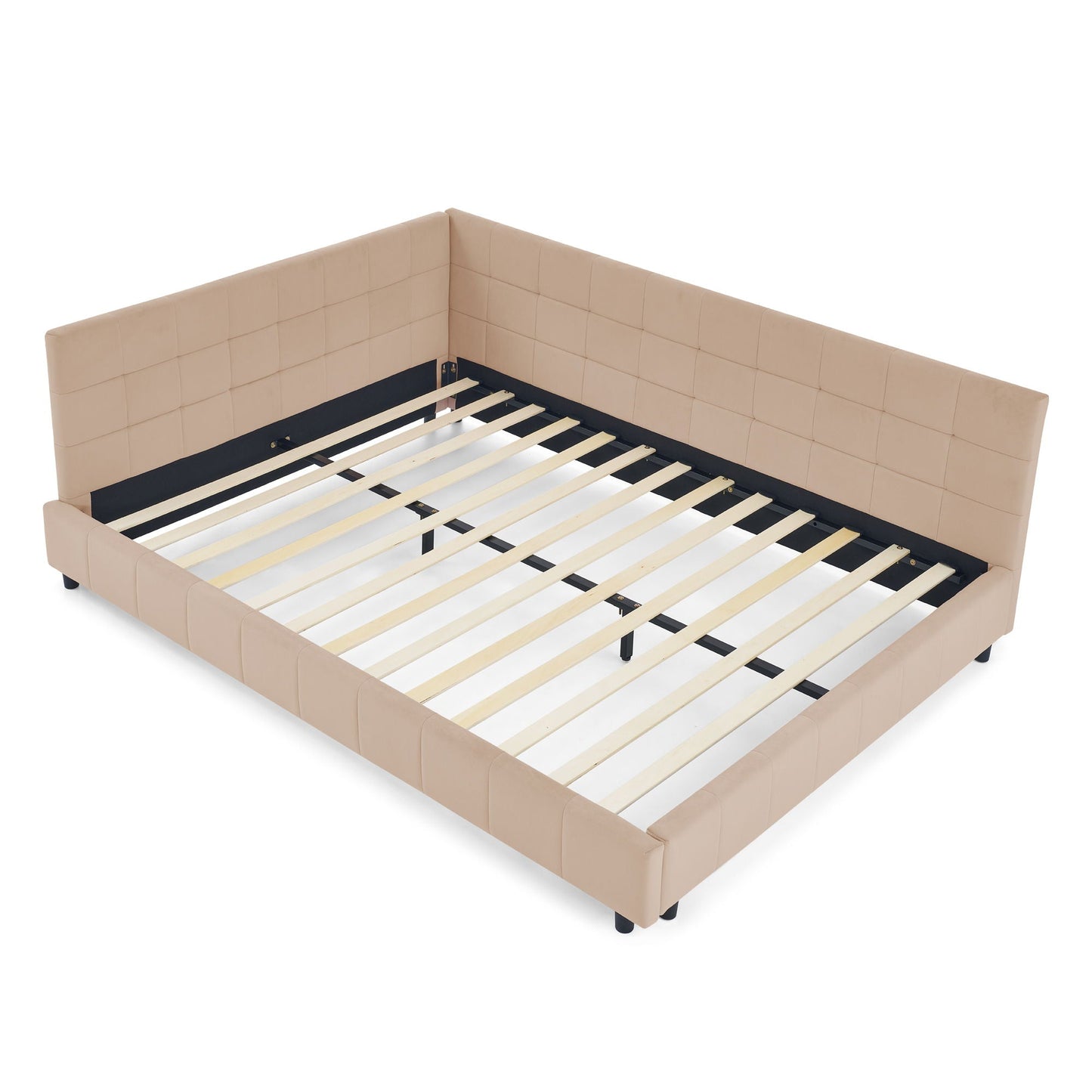Mid-Century Storage Upholstered Tufted Bed Frame With Backrest And Armrests Home Essentials