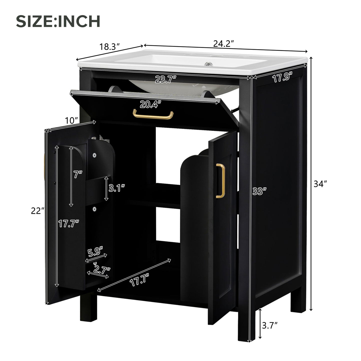 Bathroom Vanity Combo With Ceramic Sink, Luxurious Space-Saving Vanity, 2 Soft Close Doors Hearth and Haven