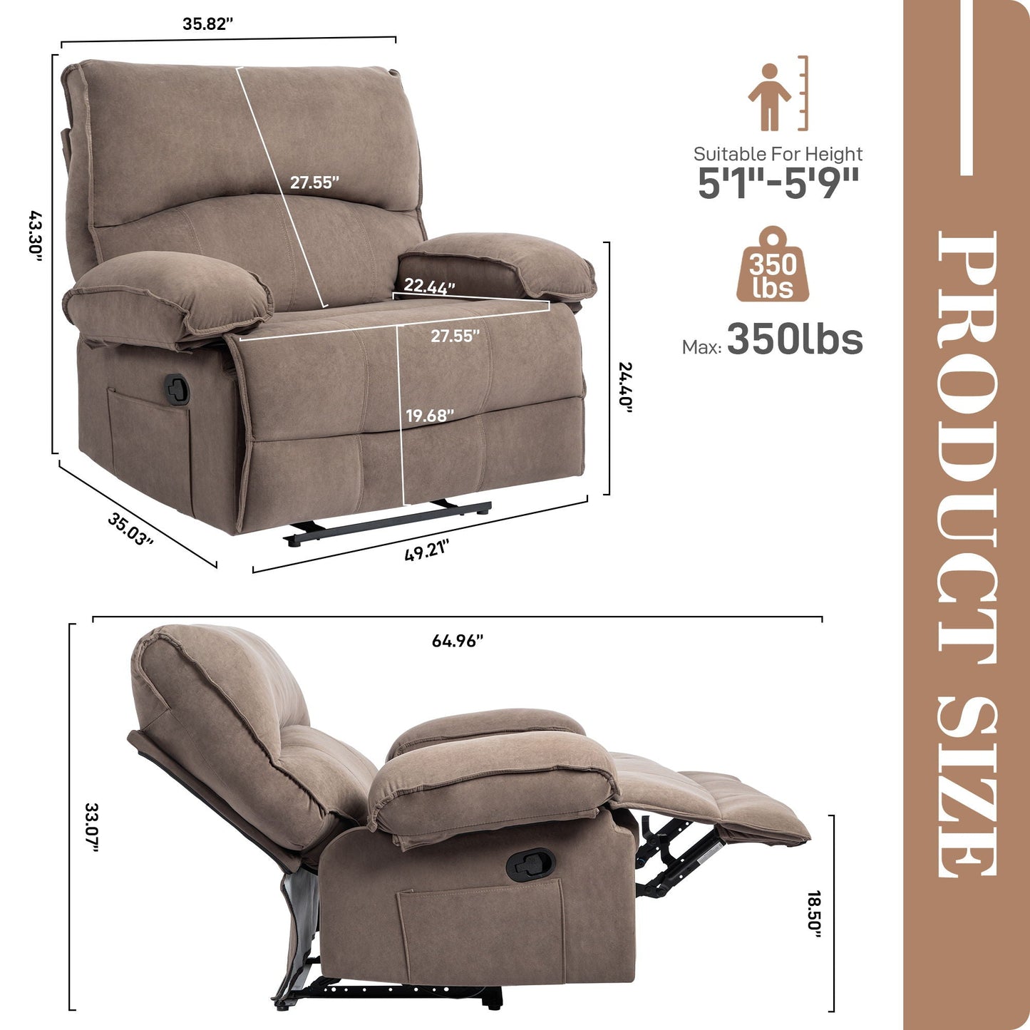 Oversized Manual Recliner Chair Sofa For Living Room Home Essentials