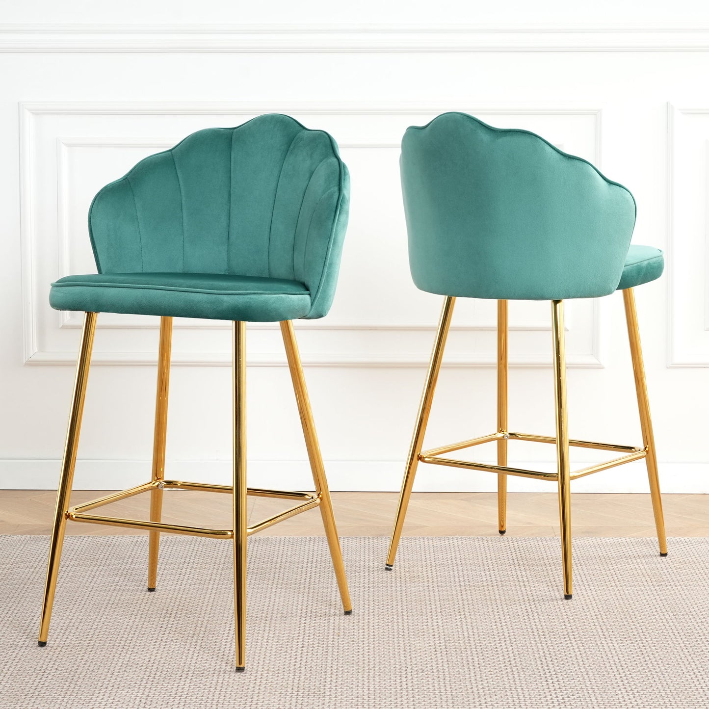 Elegant Shell Shape Velvet Bar Chair (Set of 2) Home Essentials