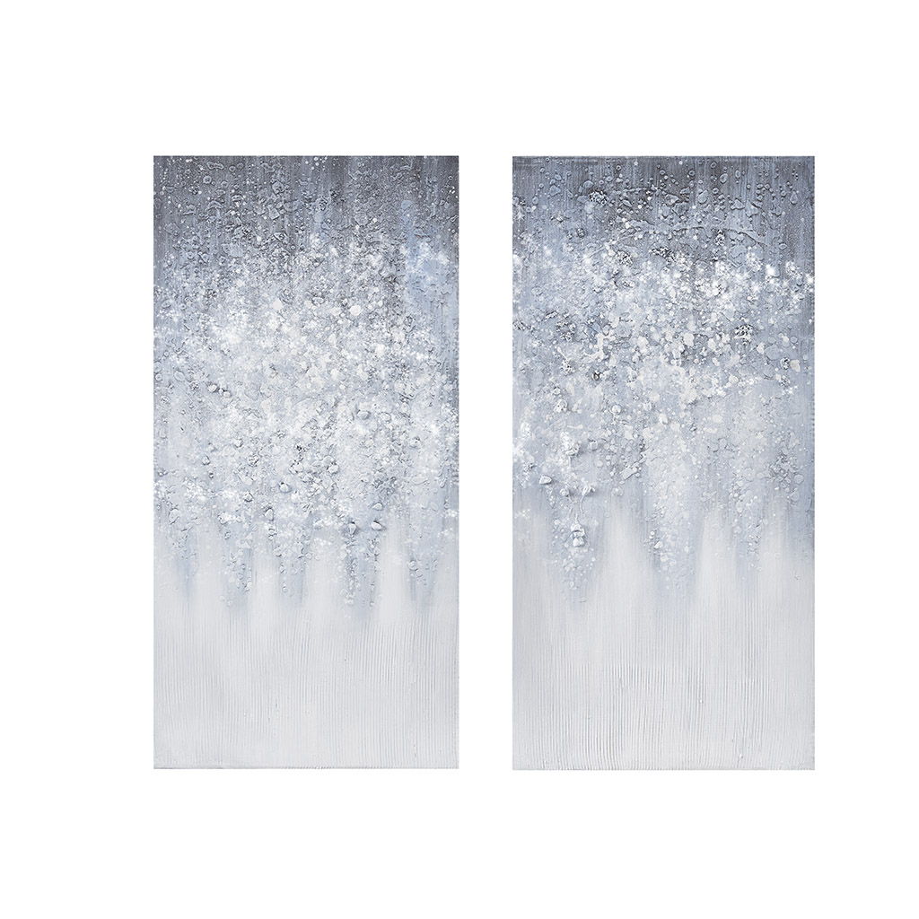 Winter Glaze - Heavy Textured Canvas With Glitter Embellishment (Set of 2) - Blue / White Madison Park