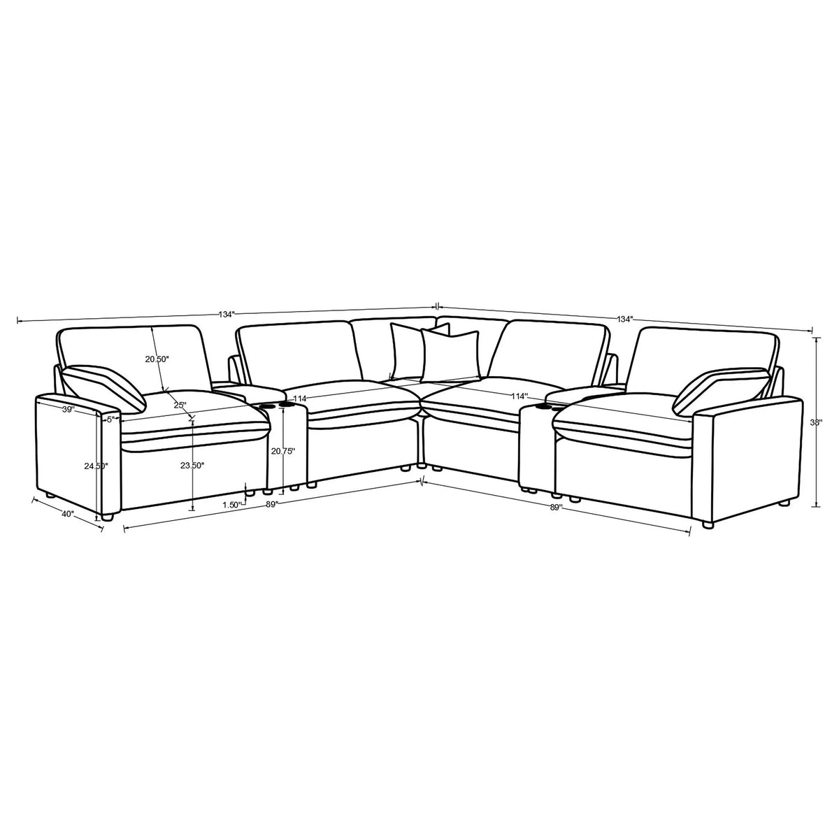 Modular Power Reclining With Lift Top Consoles, 7 Piece Configuration - Dark Gray Furniture Max