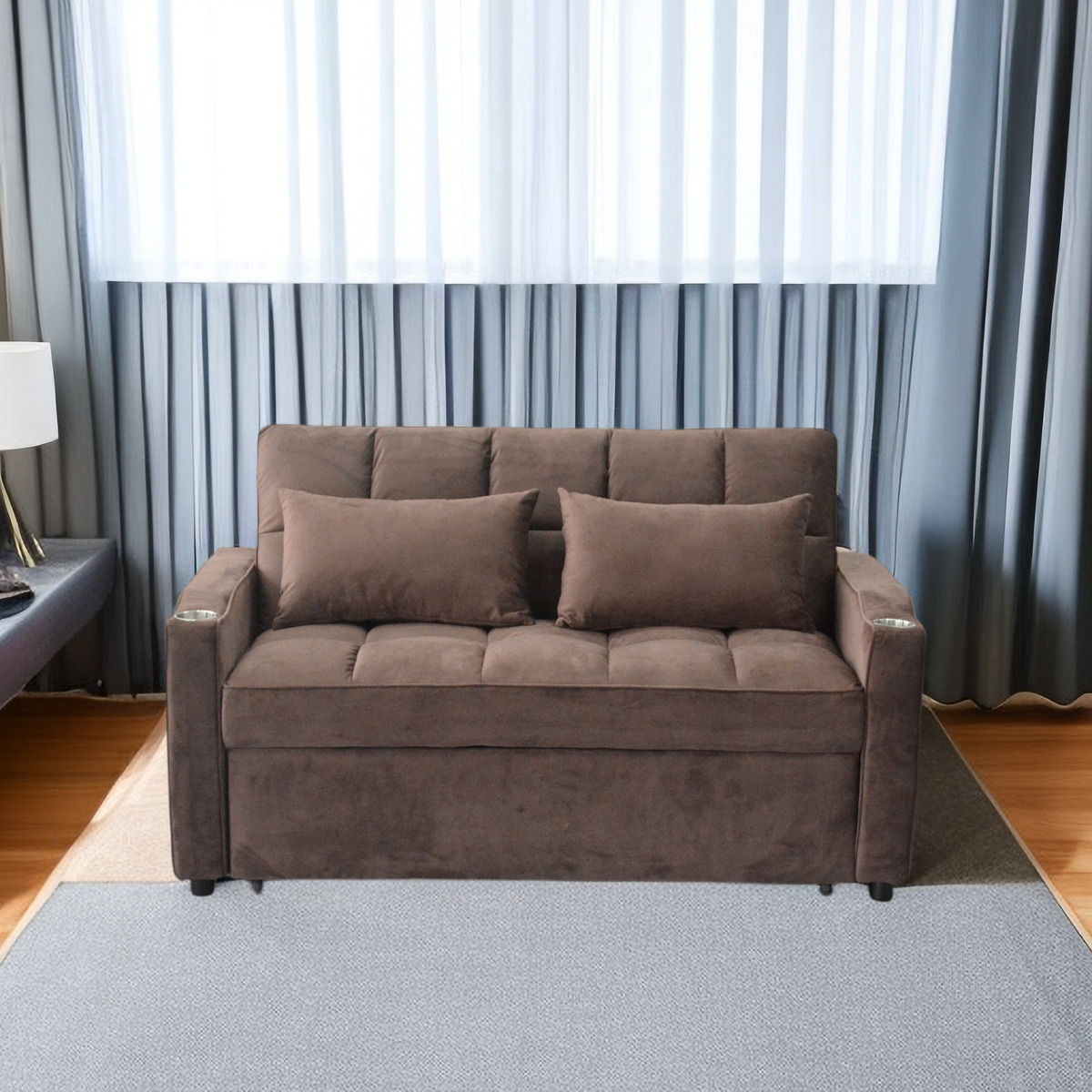 3 In 1 Convertible Sleeper Sofa Bed, Modern Fabric Loveseat Futon Sofa Couch With Pullout Bed, Small Love Seat Lounge Sofa With Reclining Backrest, Furniture For Living Room Home Essentials