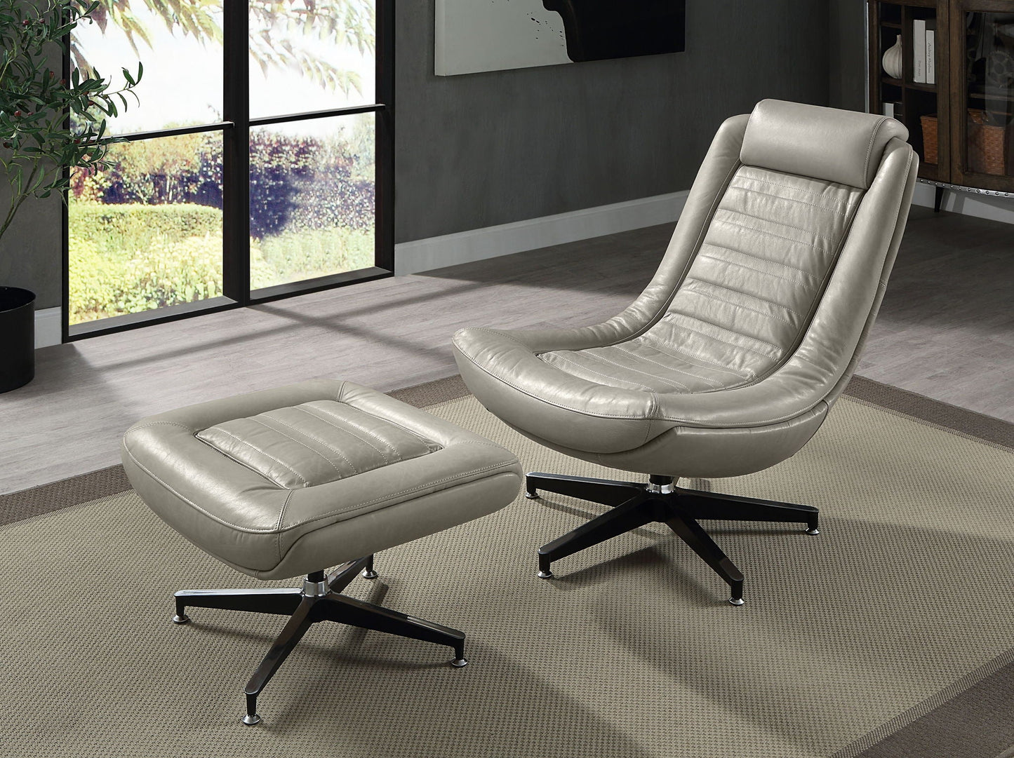 Piran - Twilight Top Grain Leather Accent Chair And Ottoman With Swivel - Gray Acme