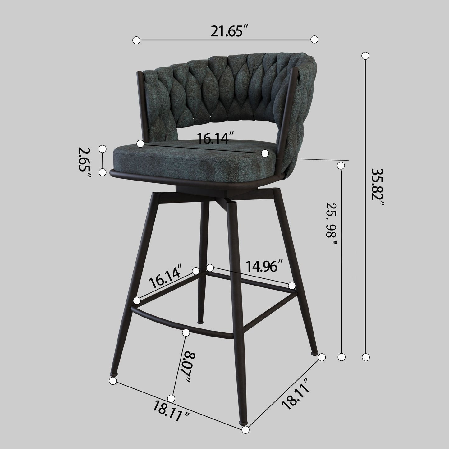 Bar Stool 360 Swivel With Back Footrest Home Essentials