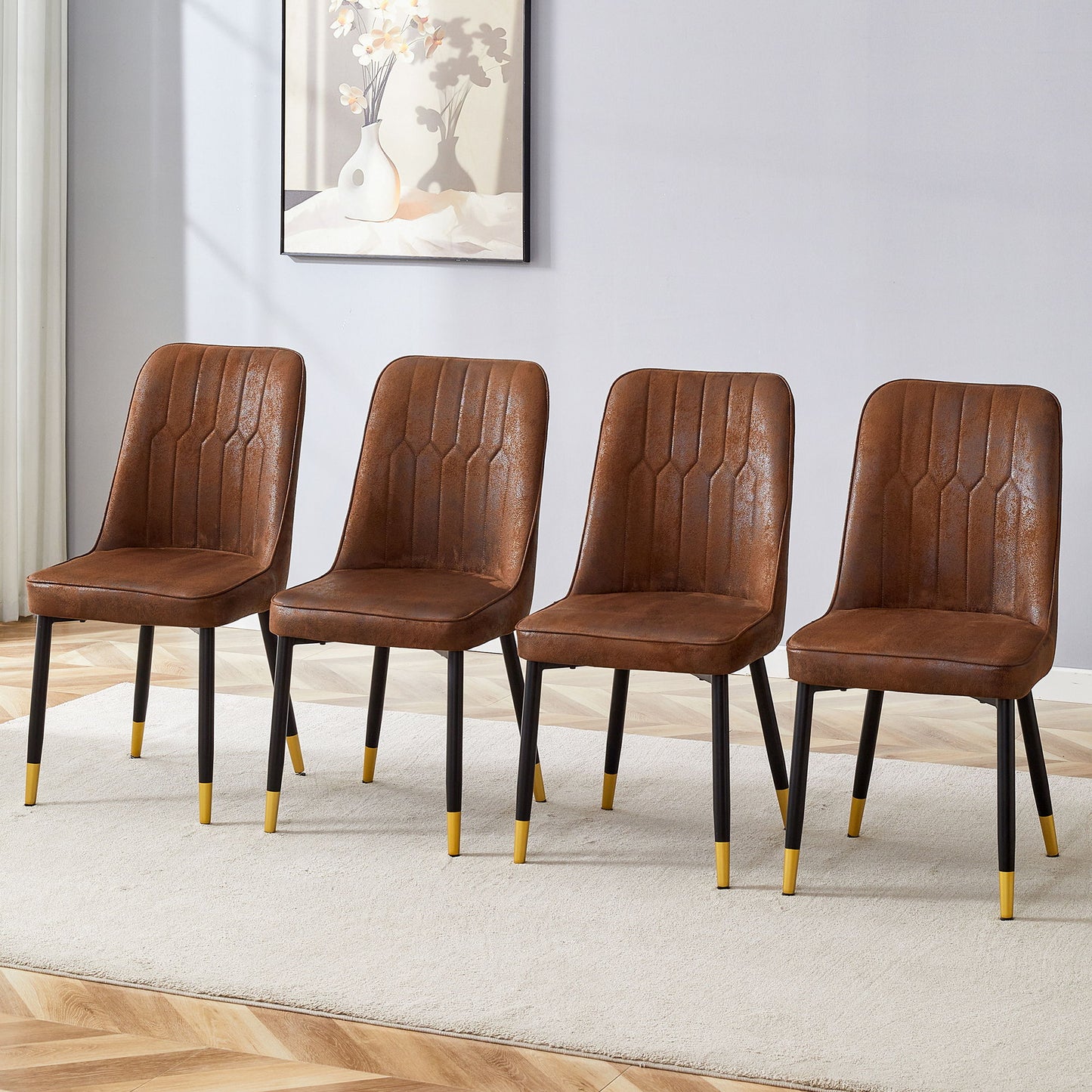 Modern Dining Chair Set With Metal Legs And Accents (Set of 2) - Brown / Black Home Essentials