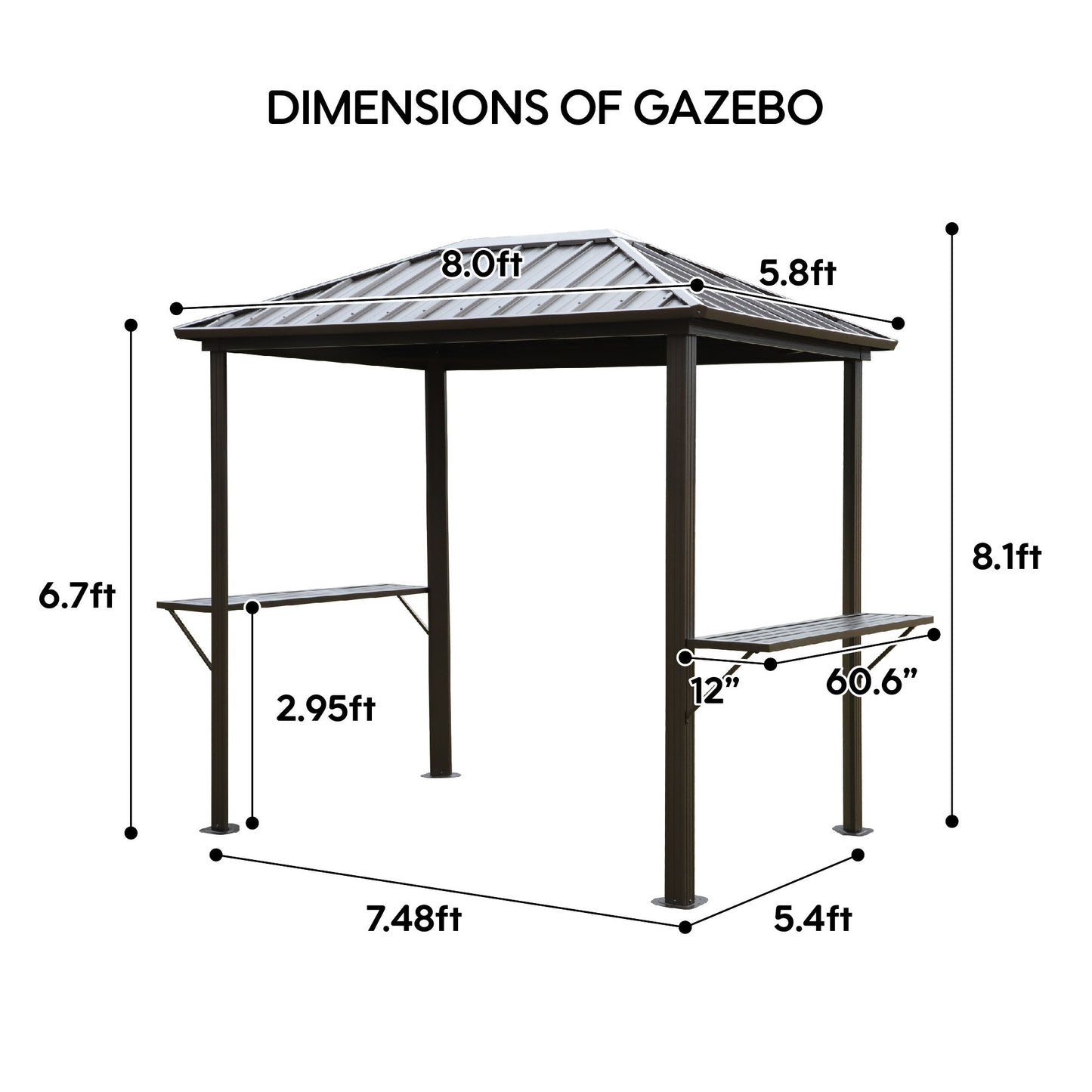 Grill Hardtop Gazebo Outdoor Metal Hard Top Gazebo, Permanent Bbq Gazebo With Galvanized Steel, Aluminum Framed Pavilion With Shelves - Dark Brown Home Essentials