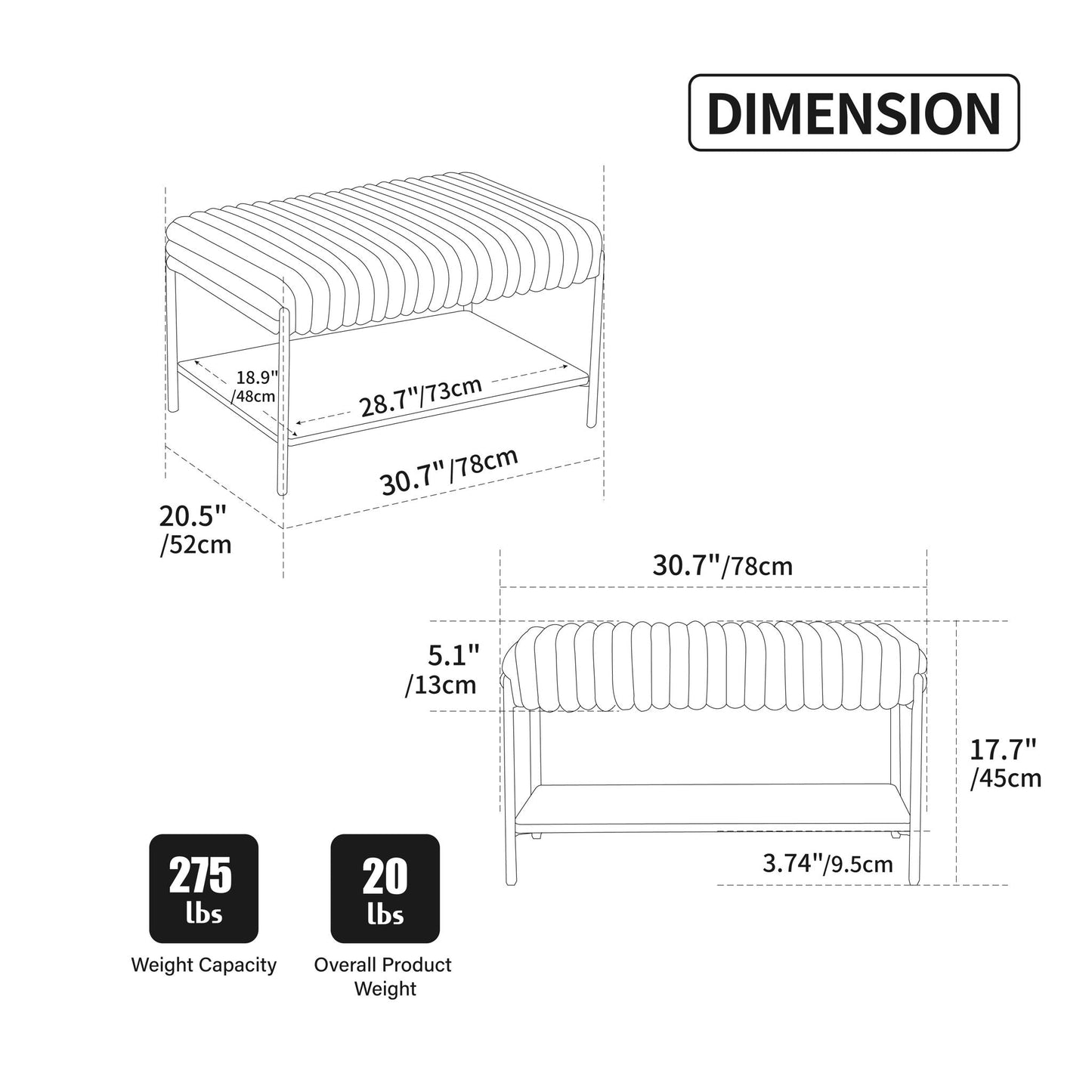 Upholstered Ottoman Coffee Table Foot Rest With Open Storage Home Essentials