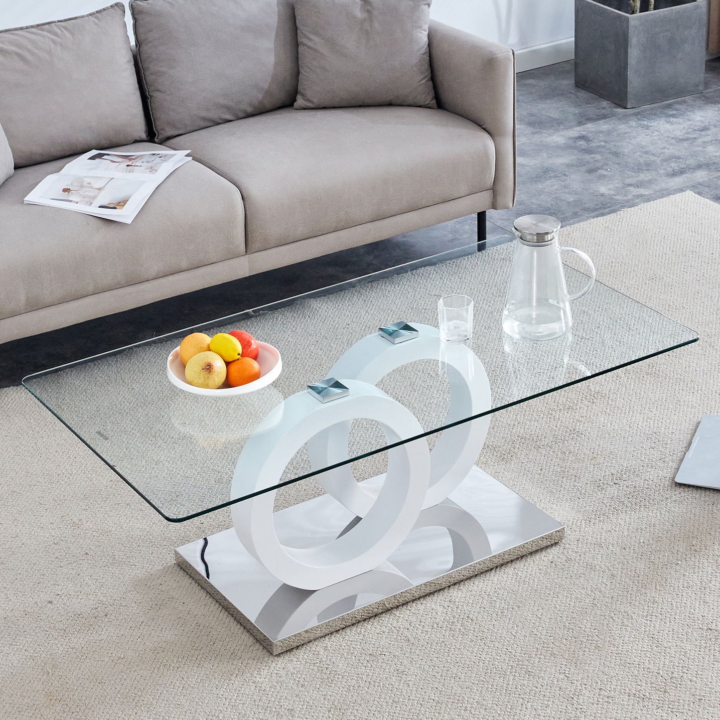 Contemporary Style Glass Top Coffee Table With White Base Suitable For Living Rooms And Lounge Areas - White Home Essentials