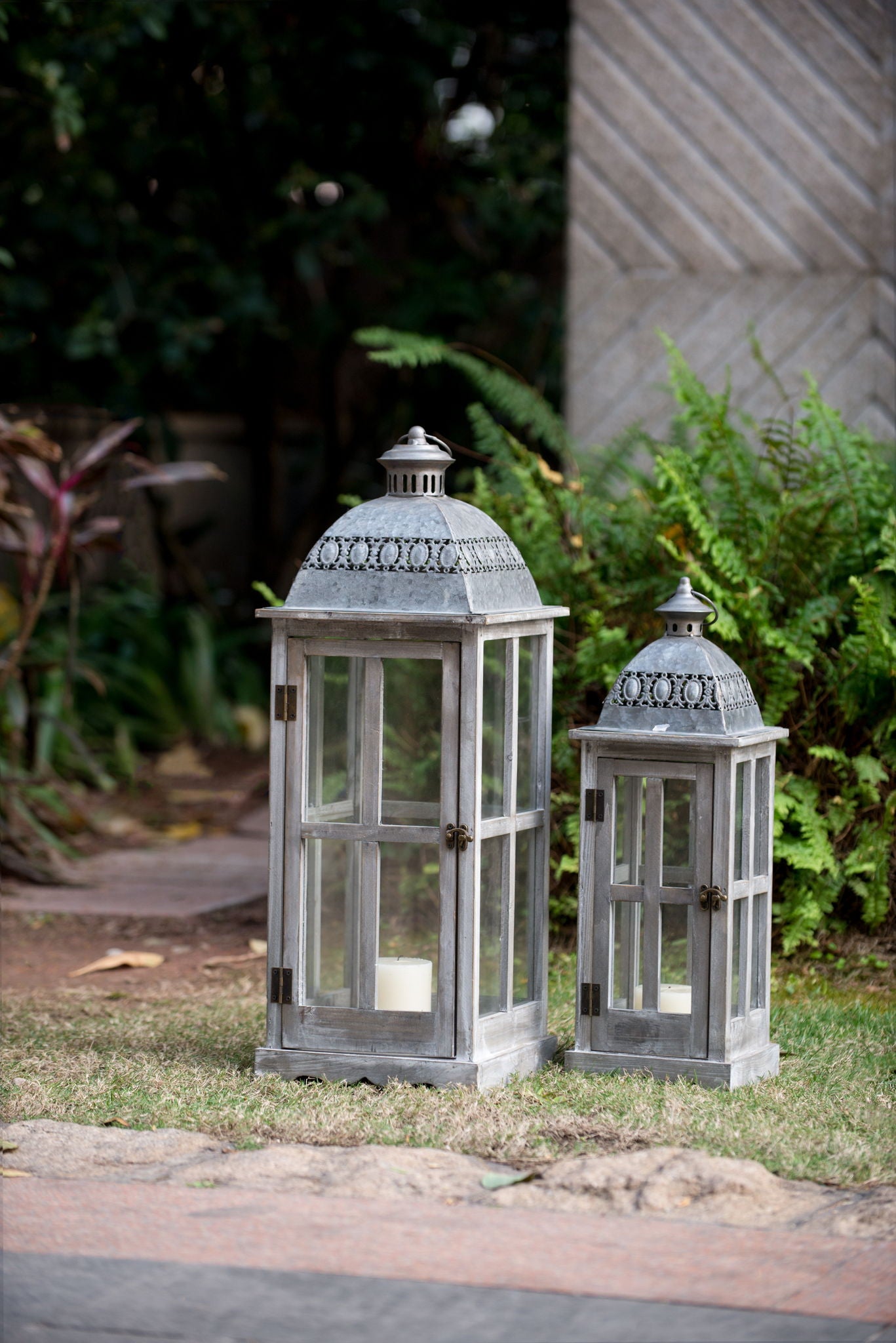 Wooden Candle Lantern Decorative, Hurricane Lantern Holder Decor For Indoor Outdoor, Home Garden Wedding - Gray Daily Nest