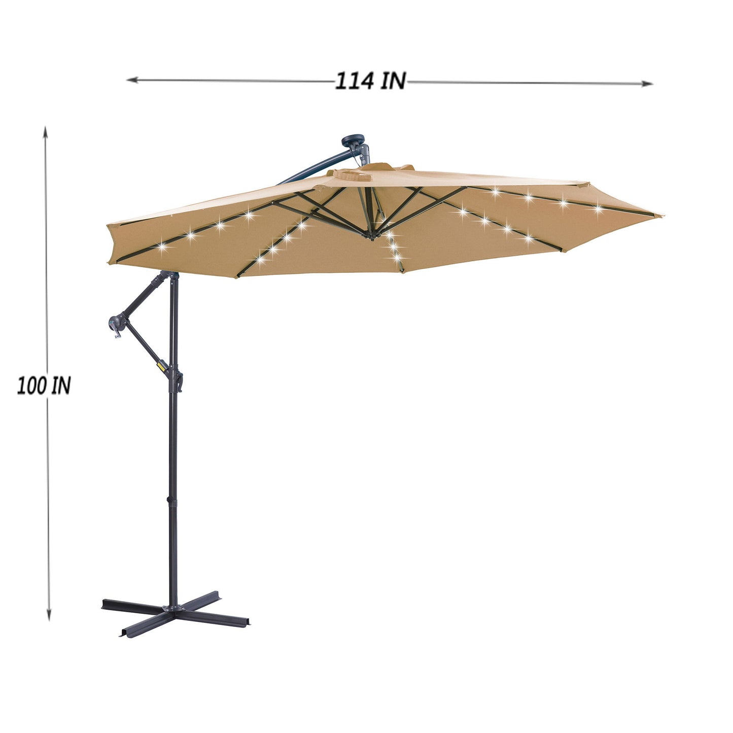 Outdoor Cantilever Patio Umbrella With 32 LED Lights 10 Ft Hanging Design Easy Open Adjustment Metal Frame - Taupe Home Essentials
