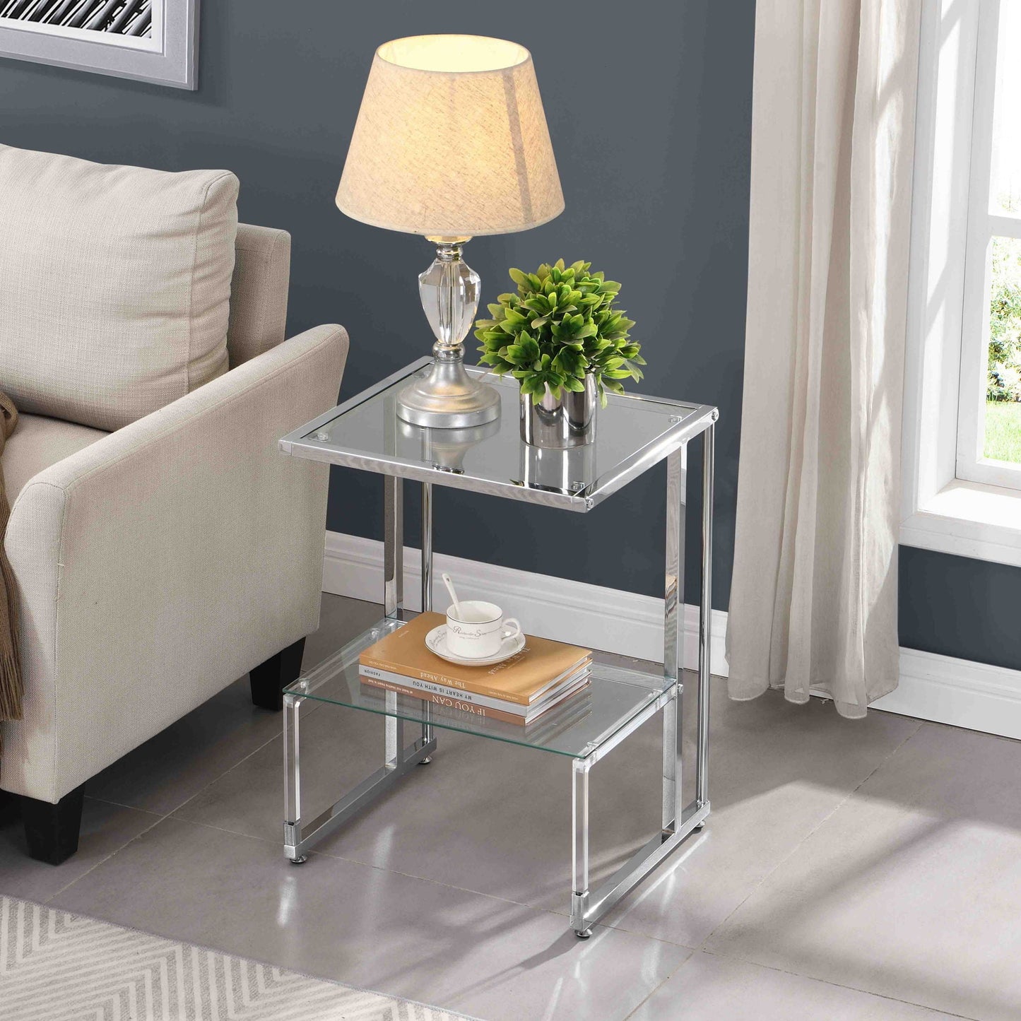 2 Tier Acrylic Glass End Table For Living Room Home Essentials