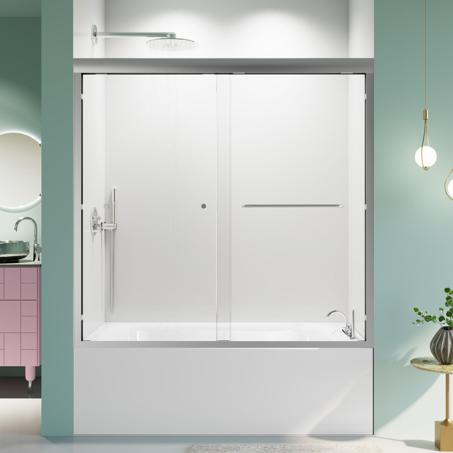 Semi-Frameless Double Sliding Shower Door, Bypass Shower Door, 1 / 4" (6Mm) Thick SGCC Tempered Glass Door Daily Nest