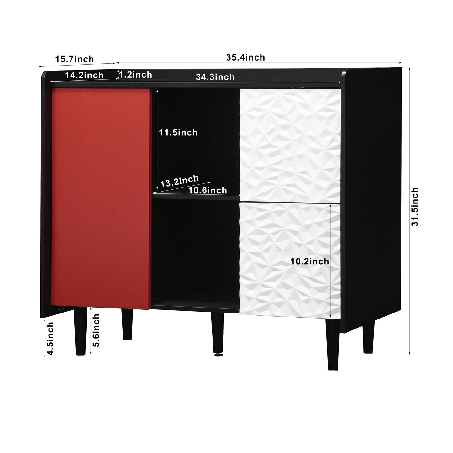 Modern Sideboard Buffet Cabinet With Red Doors And Unique Panel Styling Home Essentials