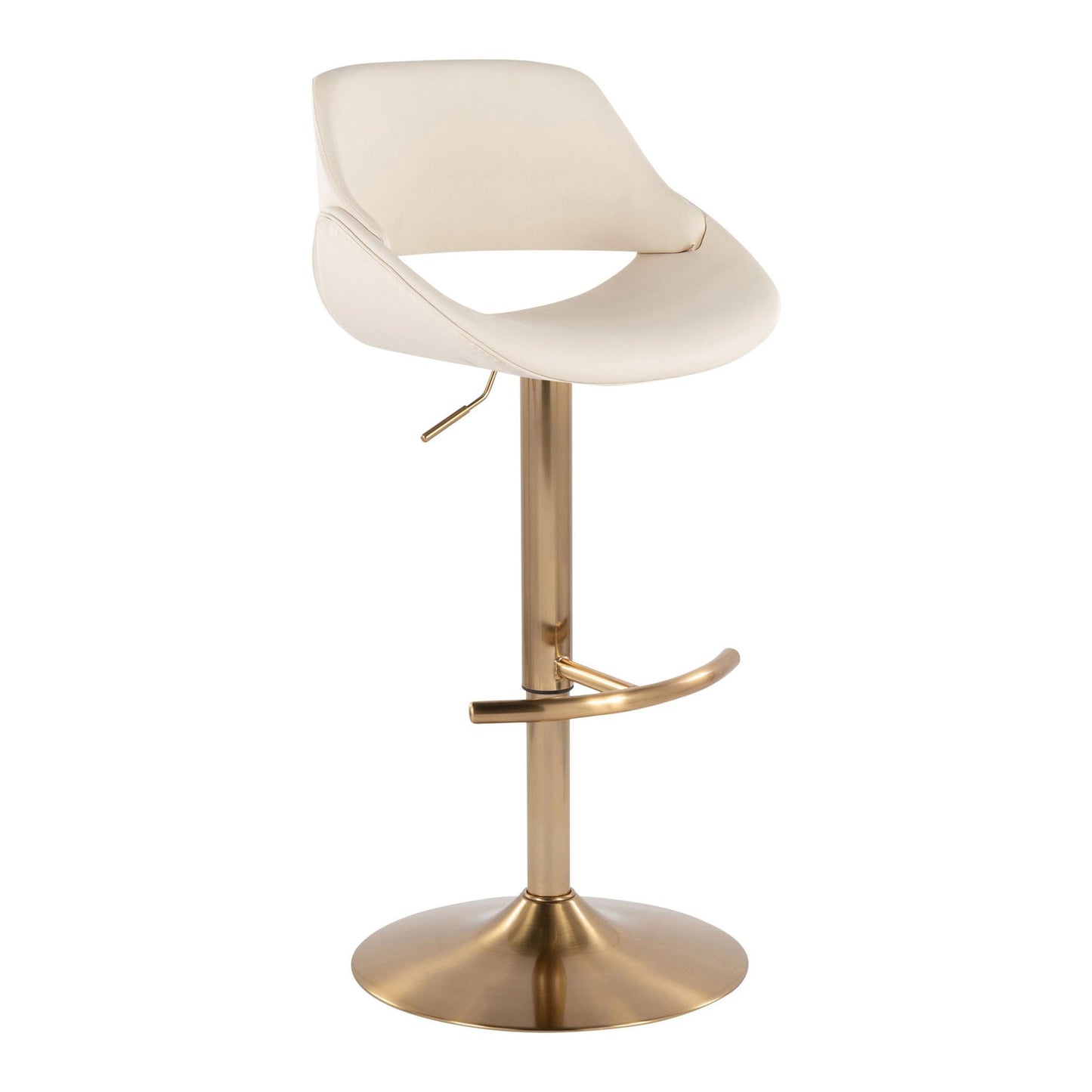 Fabrico - Contemporary Adjustable Barstool With Swivel With Rounded T Footrest (Set of 2) - Gold / Cream Lumi Source