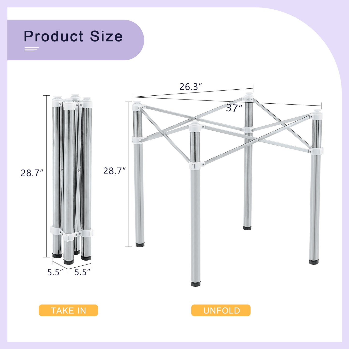 Simple Silver Stainless Steel Folding Table Frame Multifunctional Space Saving Design.Separate Folding Table Legs That Can Be Paired With Various Sizes And Styles Of Tabletops - Silver Home Essentials