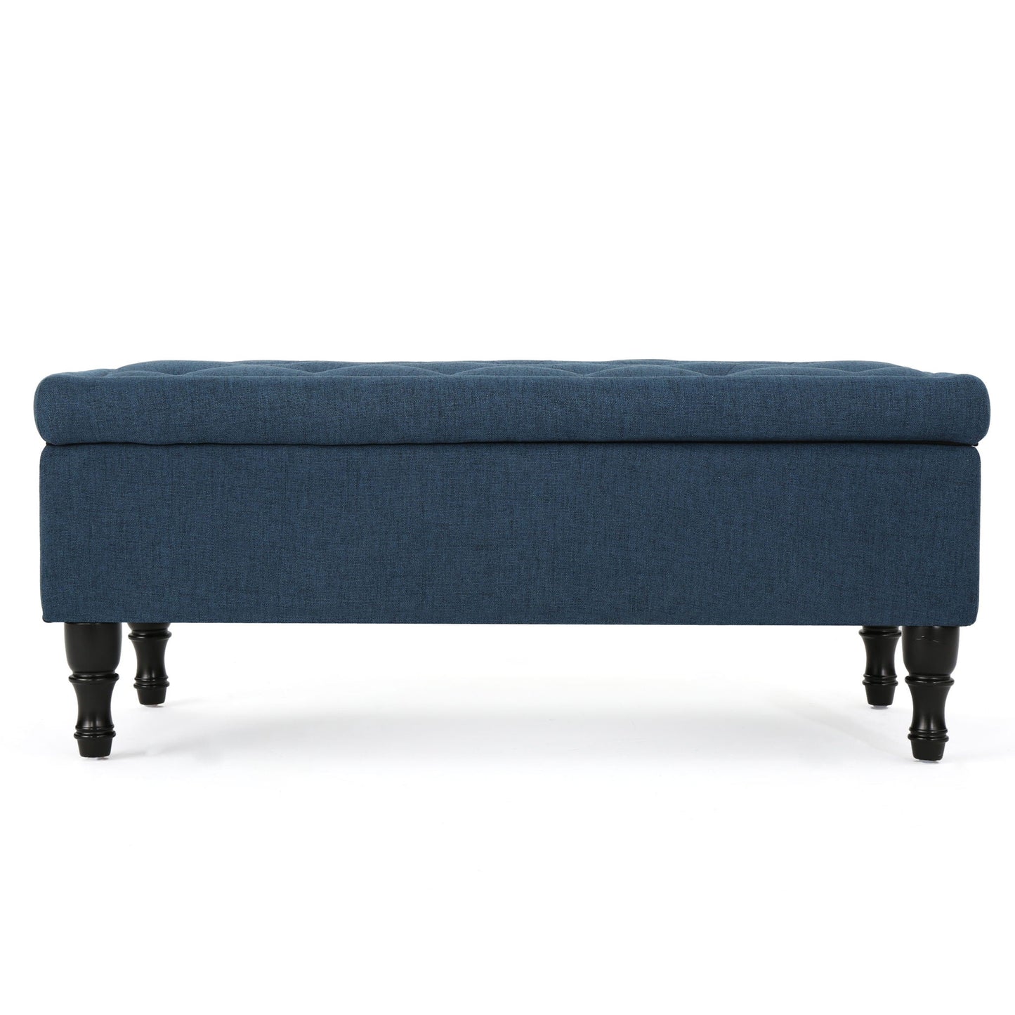 Hyatt - Suede Storage Ottoman With Tufted Top And Dark Wooden Legs - Navy Blue Noble House