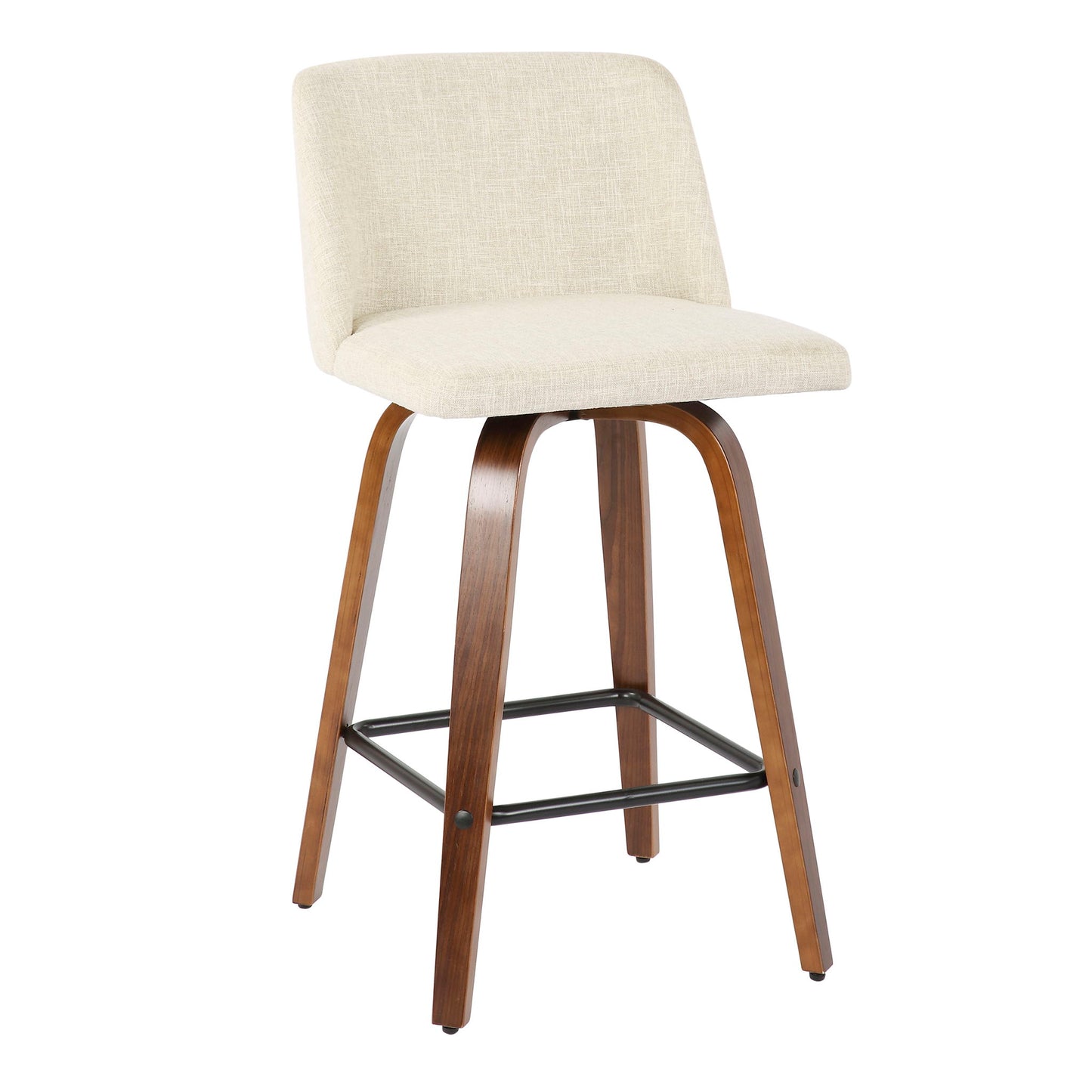 Toriano - Mid-Century Modern Counter Stool, Square Footrest (Set of 2) - Walnut / Cream Lumi Source