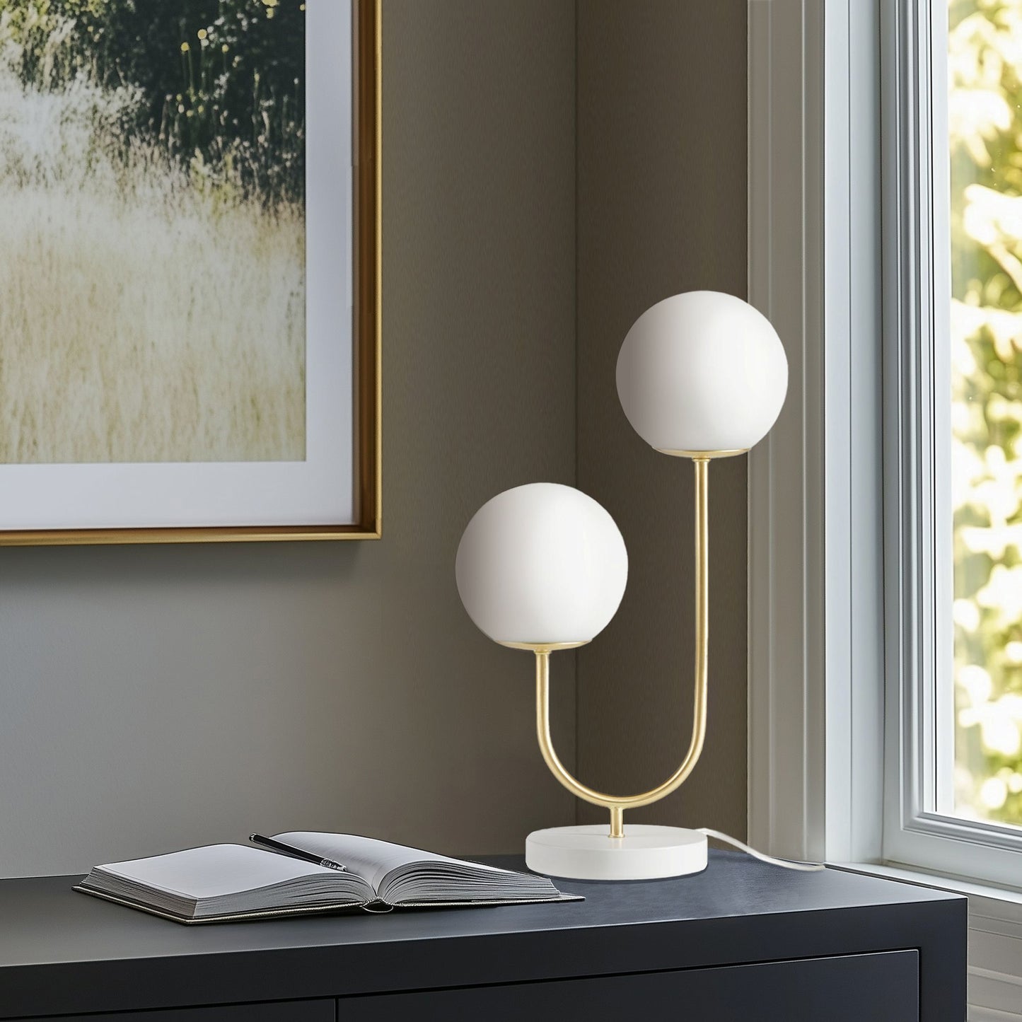 Zusa - Metal 2 Light Globe Table Lamp - Gold / White 510 Design