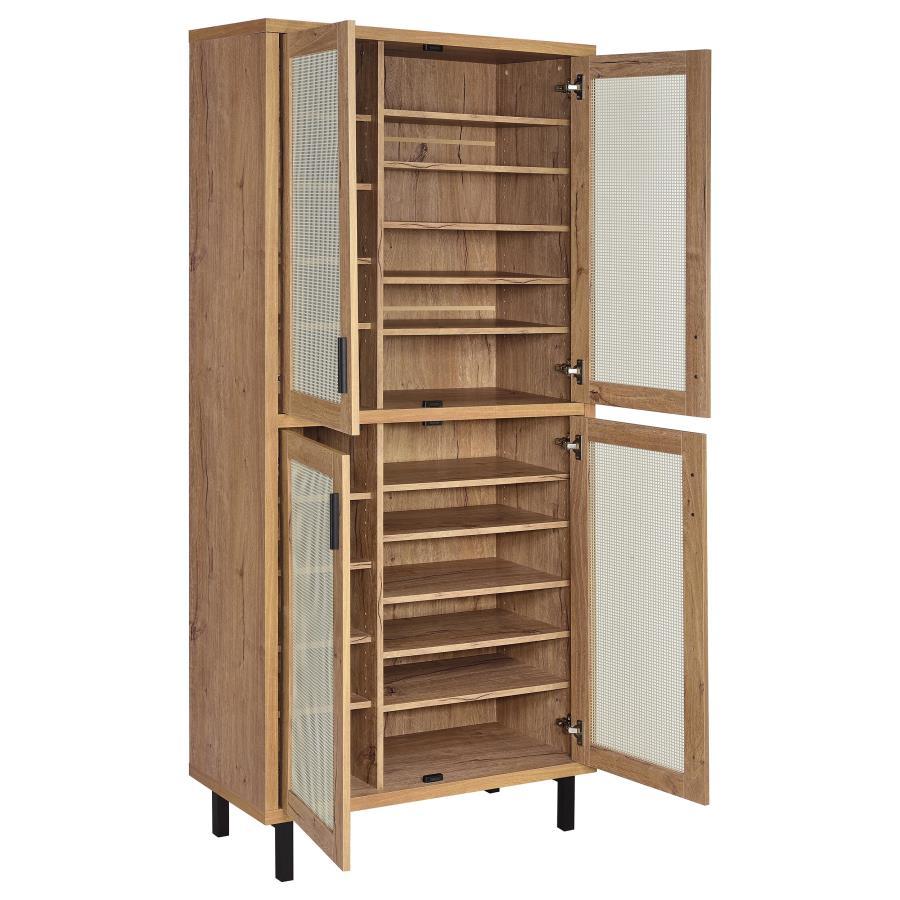 Teller - 4-Door Tall Shoe Storage Cabinet - Natural Oak Coaster Fine Furniture