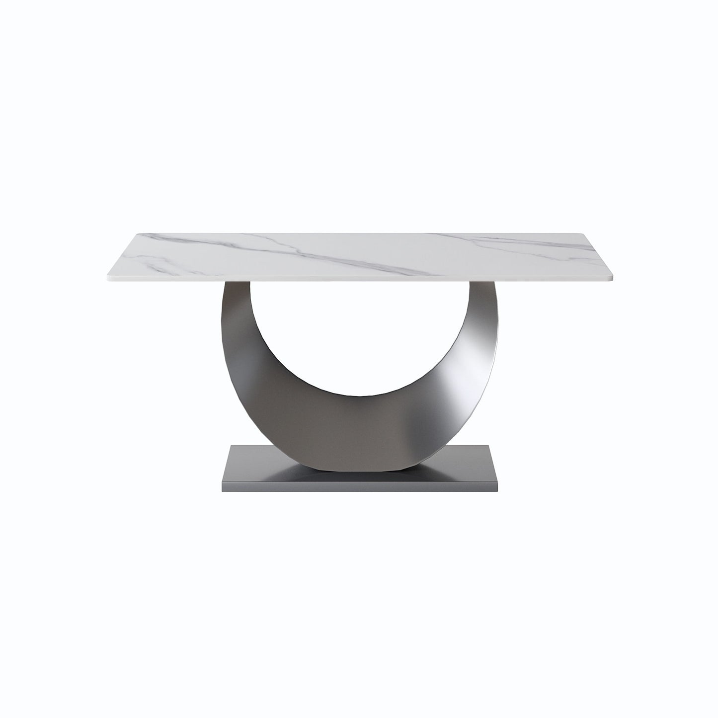 63" Modern Artificial Stone Crescent-Shaped Metal Legs, Can Accommodate 6-8 People - White / Black Home Essentials