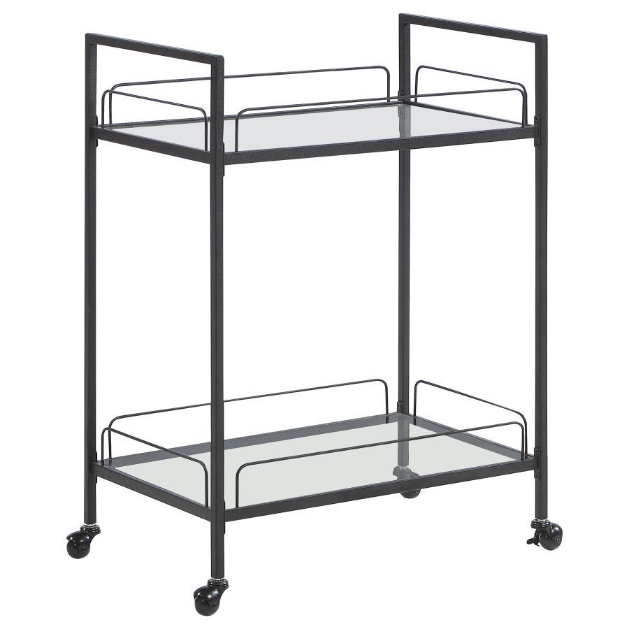 Curltis - 2-Tier Rectangular Glass Shelf Metal Bar Cart - Black CoasterEssence