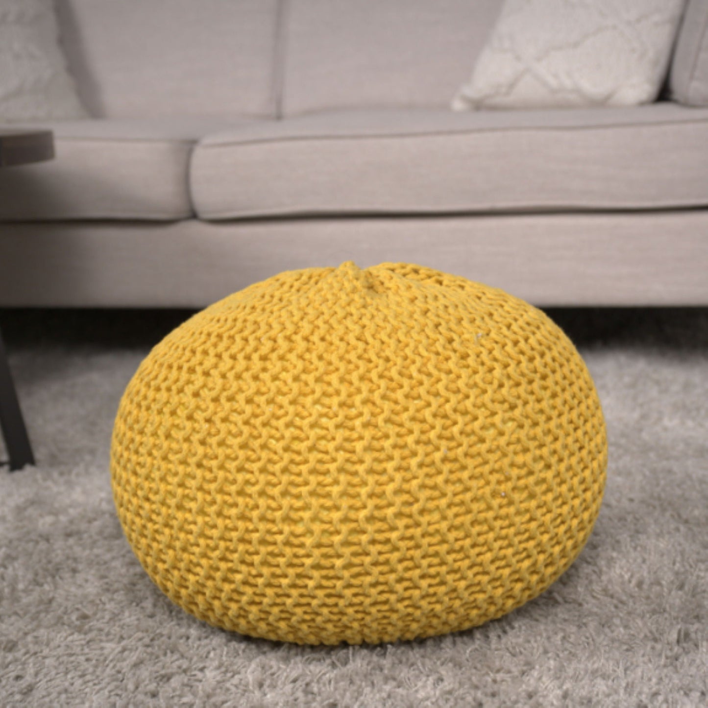 Bordeaux - Knitted Cotton Round Pouf, Versatile Ottoman And Floor Cushion Home Essentials