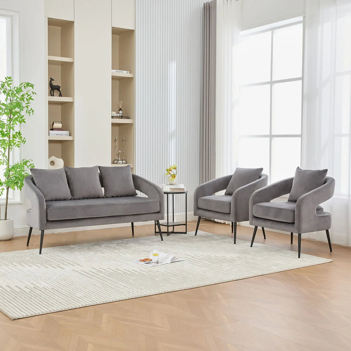 3 Piece Living Room Set, Loveseat & 2 Accent Chairs Home Essentials