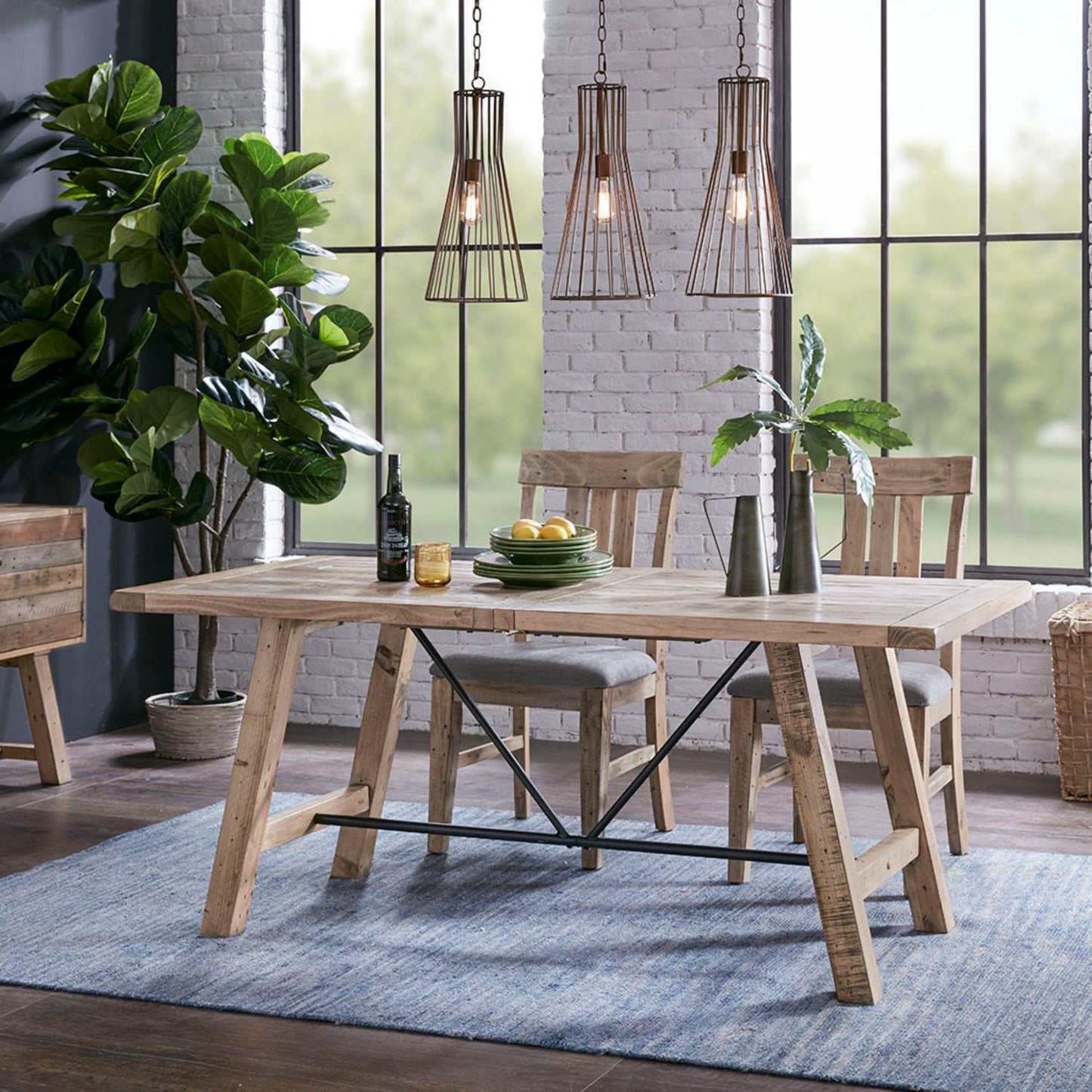 Rustic Dining Table With Metal Support - Natural JLA