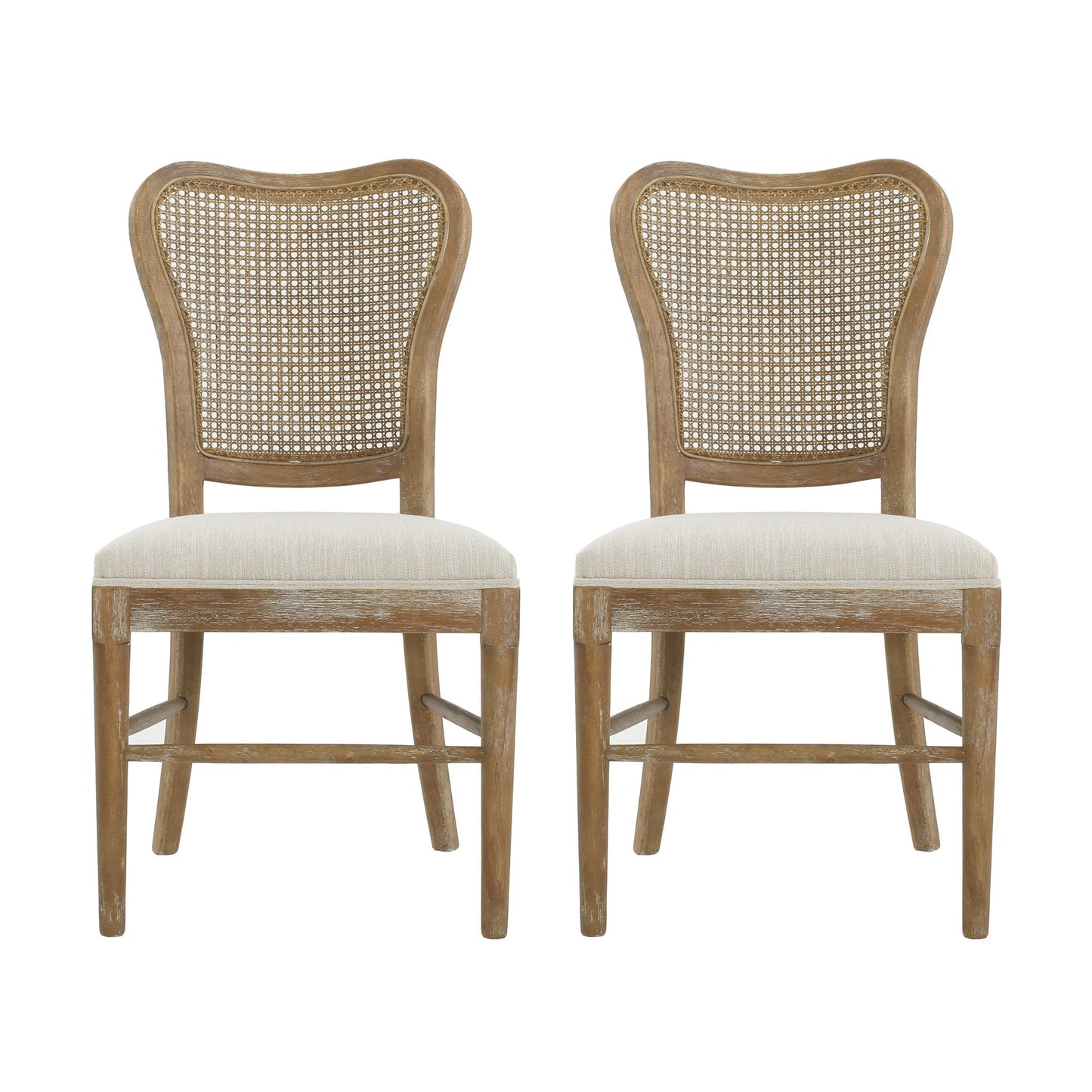 Classic Retro Dining Chair (Set of 2) With Rattan Backrest - Dark Brown / Beige Noble House