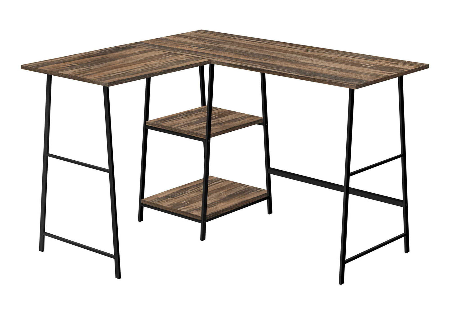 Computer Desk, Home Office, Corner, Storage Shelves, L-Shape, Work, Laptop, Contemporary, Modern - Brown 8th Street