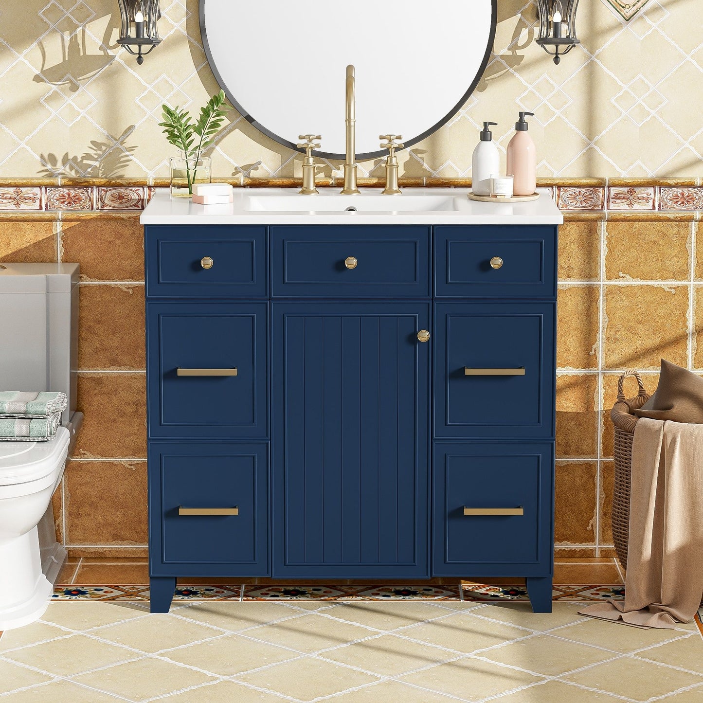 Bathroom Vanity With Ceramic Sink, Soft Close Doors, Adjustable Shelves Hearth and Haven