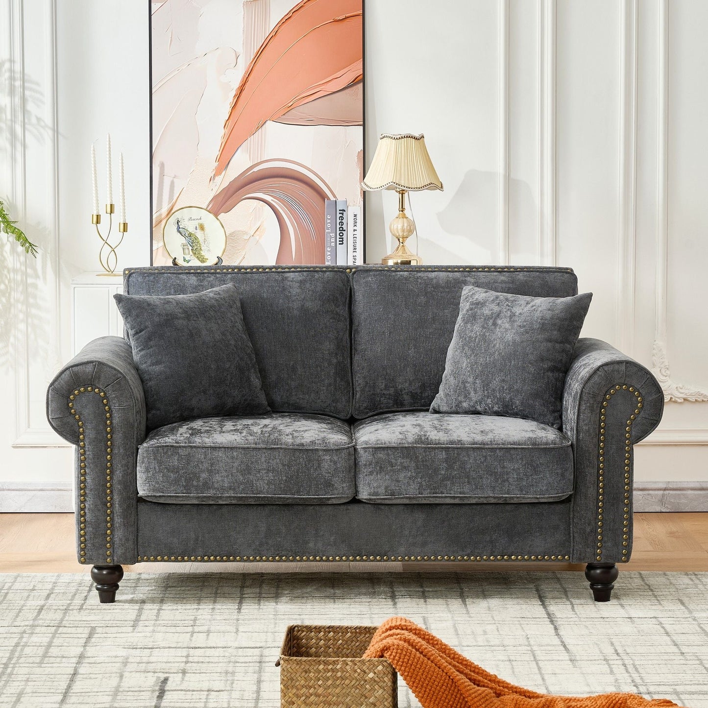 2 Seater Sofa With Rolled Arms, Tufted Upholstered Couch Home Essentials