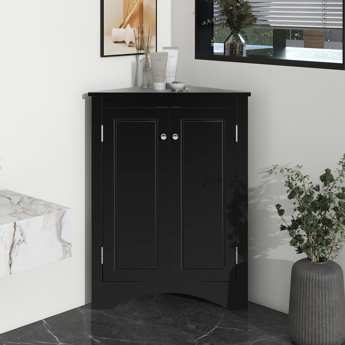 Triangle Bathroom Storage Cabinet With Adjustable Shelves, Freestanding Floor Cabinet For Home Kitchen Hearth and Haven