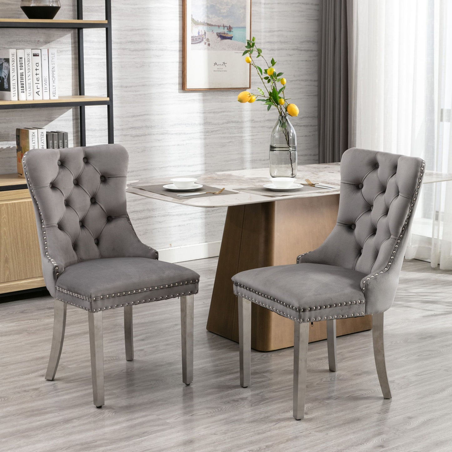 Nikki - Modern, High-End Tufted Solid Wood Contemporary Velvet Upholstered Dining Chair With Chrome Stainless Steel Plating Legs, Nailhead Trim (Set of 2) Home Essentials