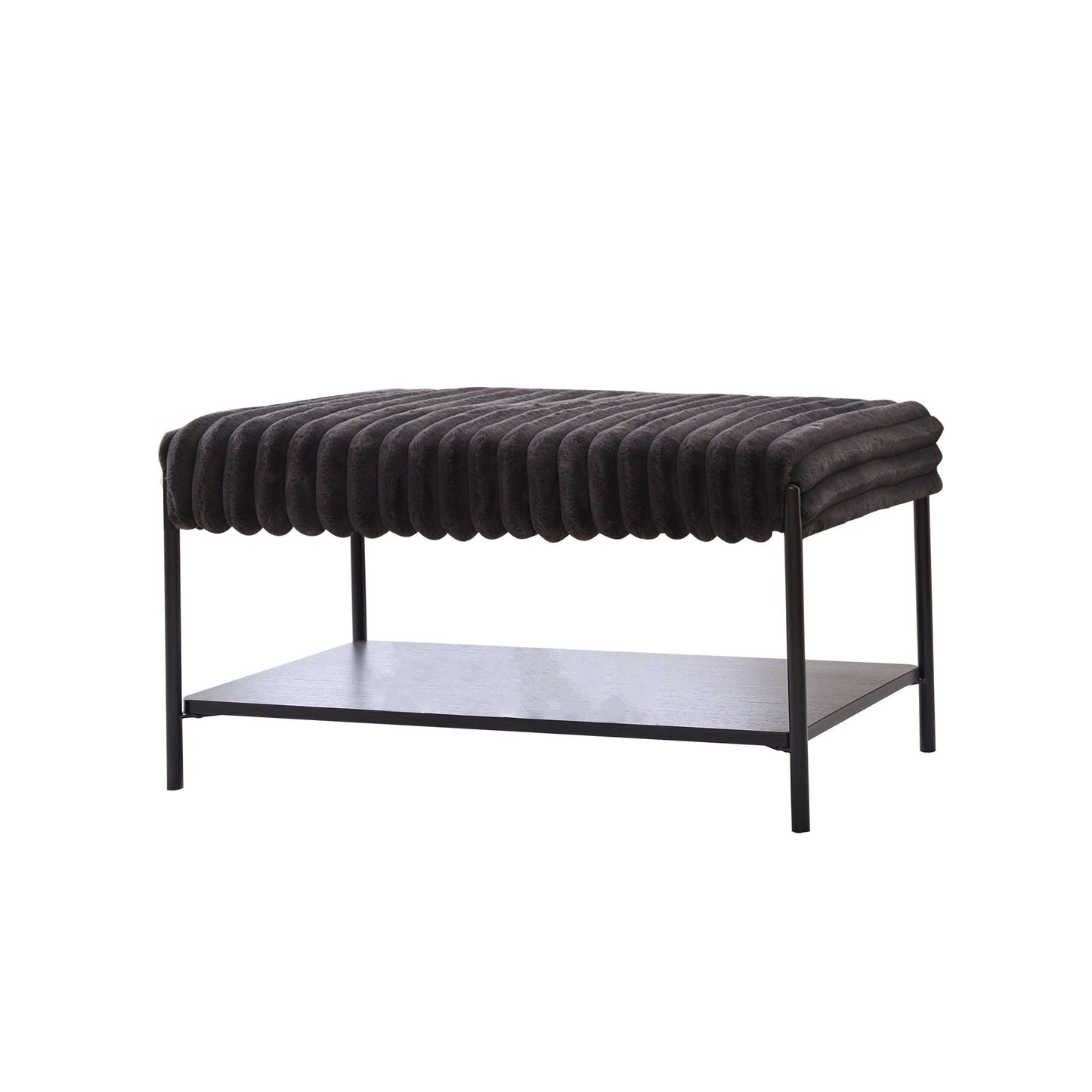 Upholstered Ottoman Coffee Table Foot Rest With Open Storage Home Essentials
