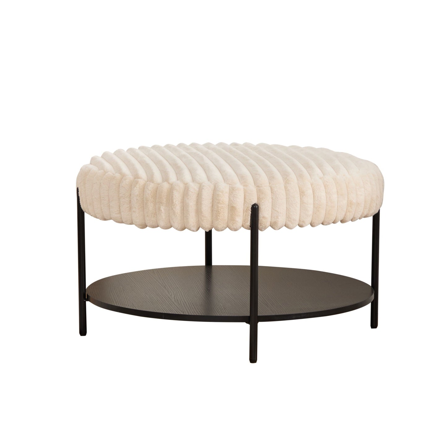 Modern Upholstered Round Ottoman Coffee Table With Storage Shelf Home Essentials