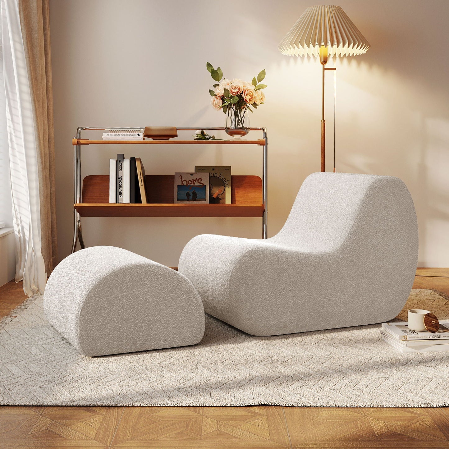 Curved Lounge Chair With Ottoman And High Resilience Foam Noble House