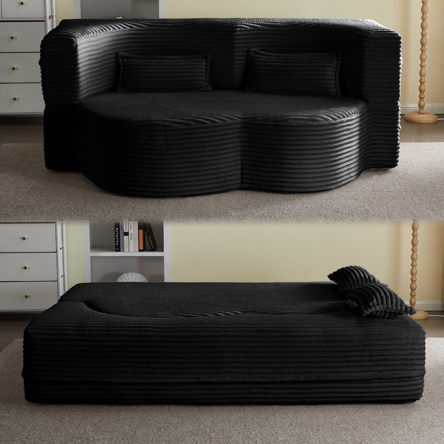 Floor Convertible Sleeper Sofa Bed With 2 Pillows Home Essentials