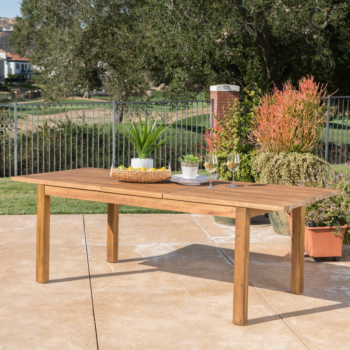 Wilson - Expandable Dining Table With Slat Design - Teak Acacia Wood Noble House